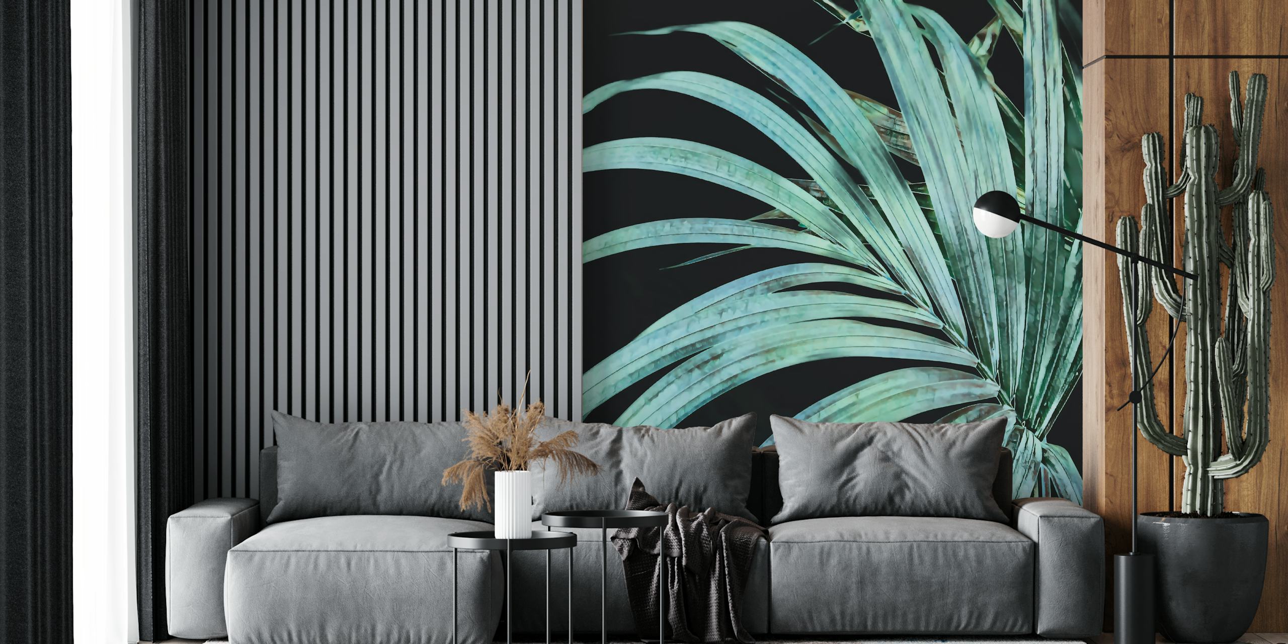 Tropical palm leaves in light turquoise color wallpaper