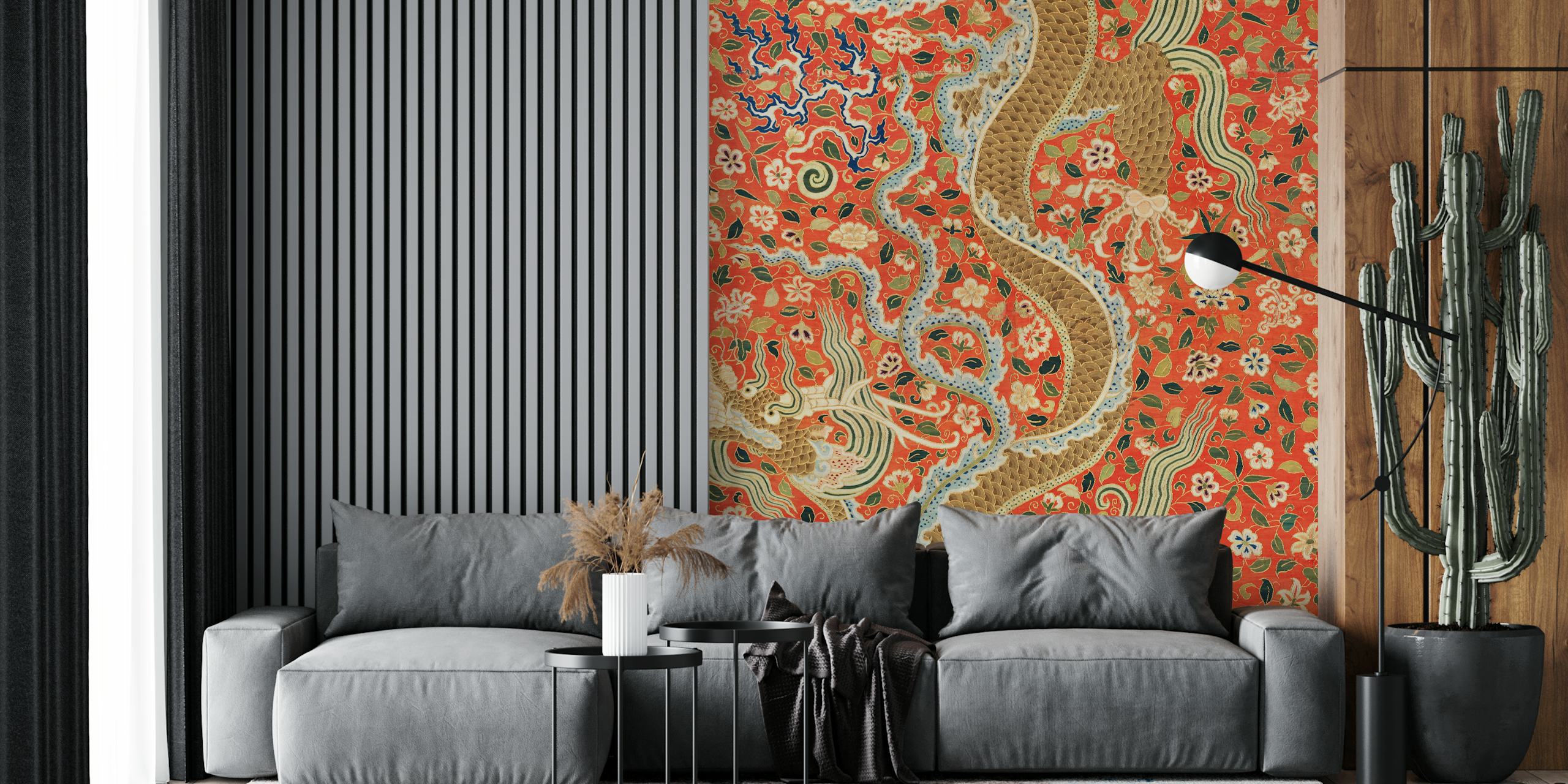 Chinese vintage silk wall art wallpaper design