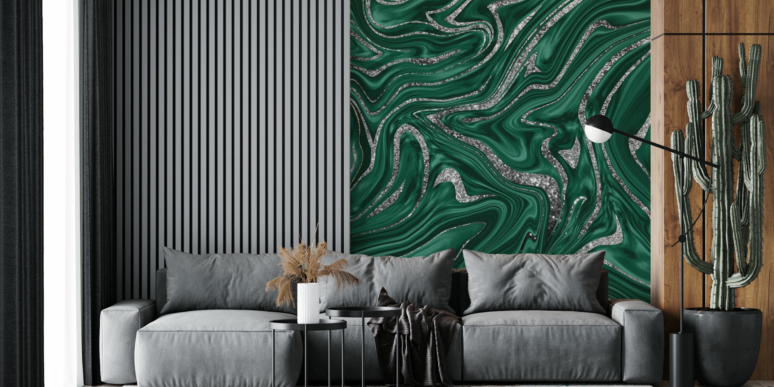 Emerald green black silver wallpaper design