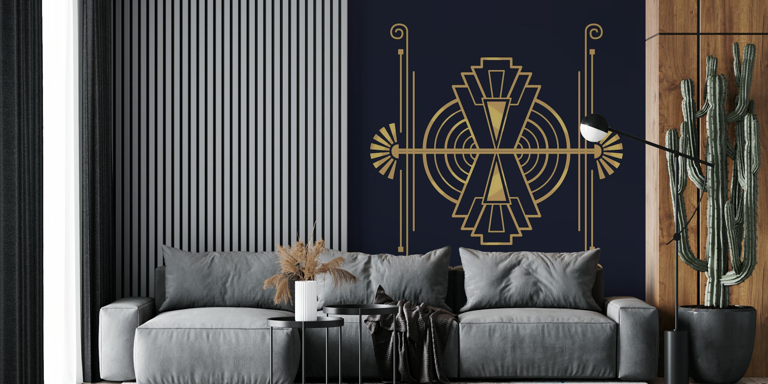 Art Deco geometric patterns in gold on dark background wallpaper