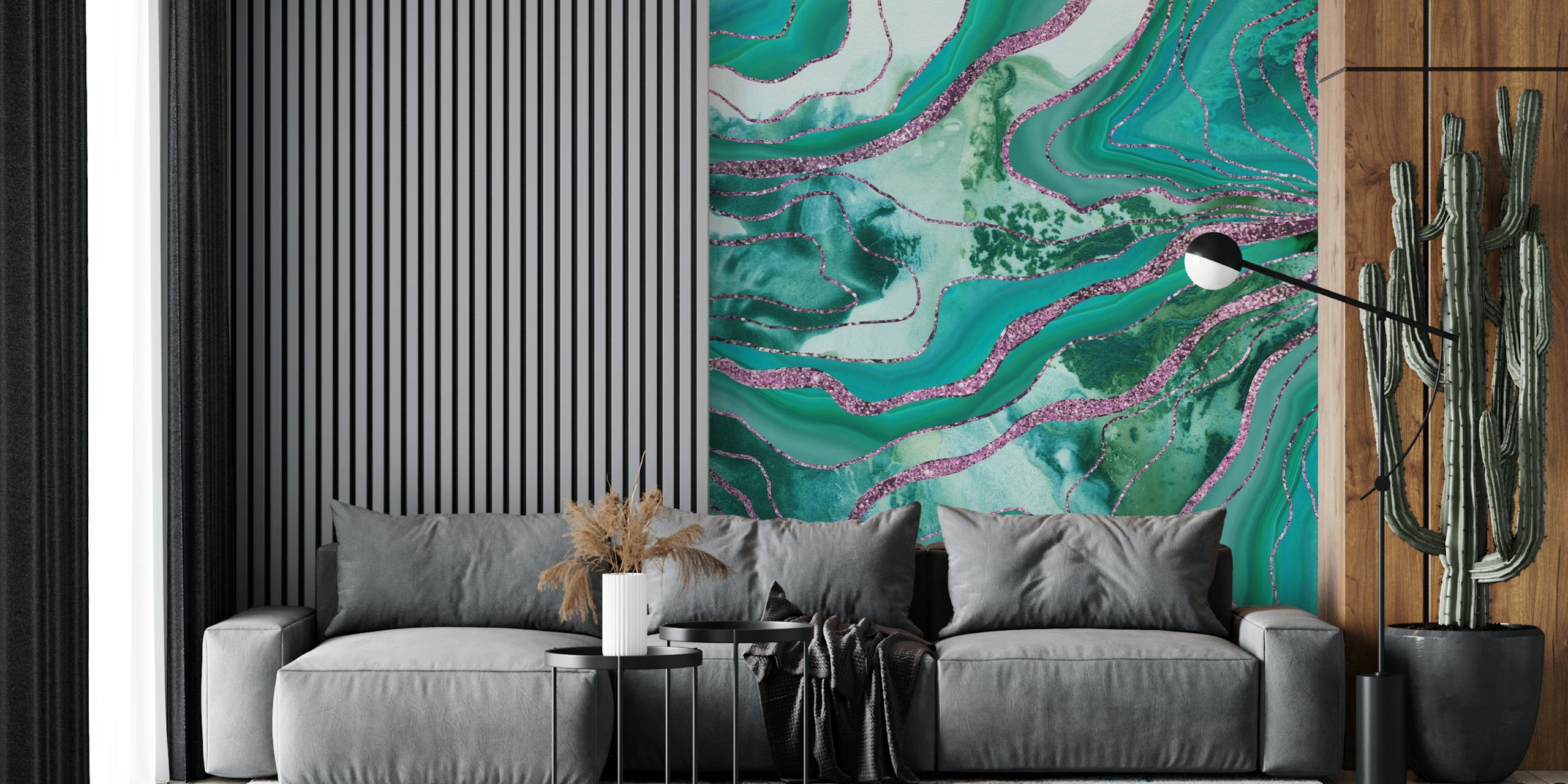 papel de parede Liquid Marble Agate Glitter em um quarto