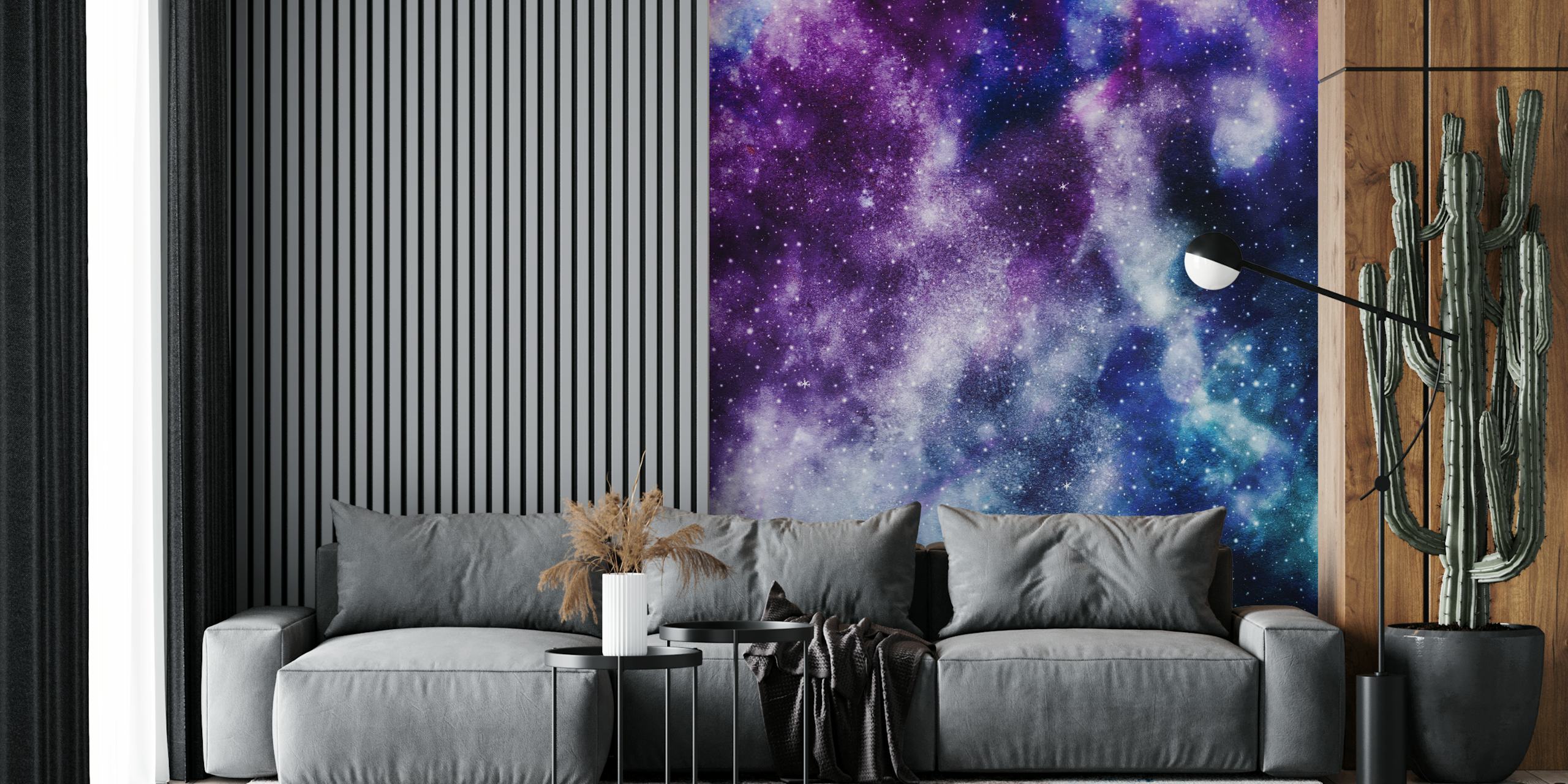 Purple Blue Galaxy Nebula tapet i ett rum