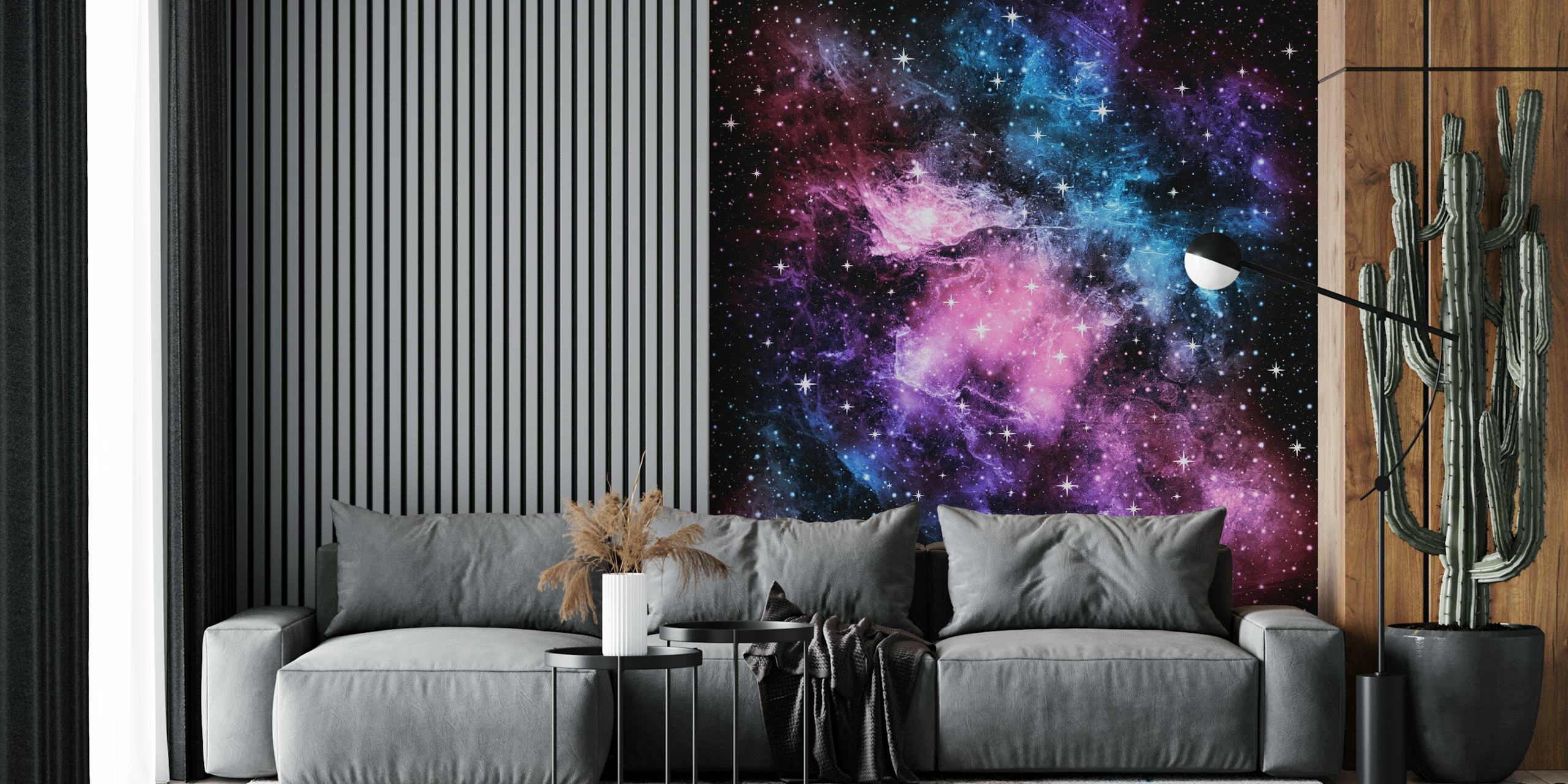 Pink Purple Galaxy Nebula Wall Mural depicting a starry space scene