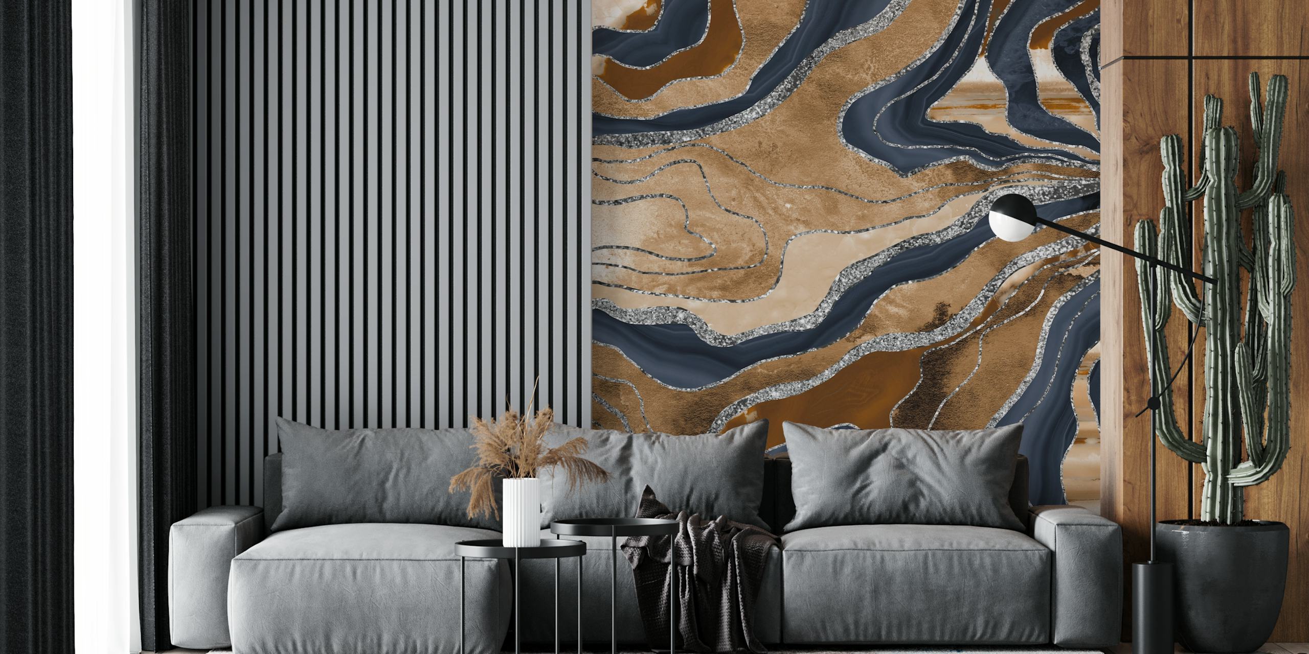 Navy Blue Marble Agate tapet i ett rum