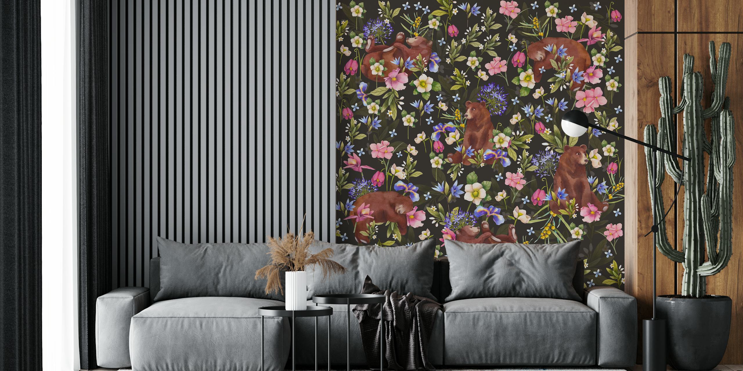 Bears in flowers design per wallpaper mostrato