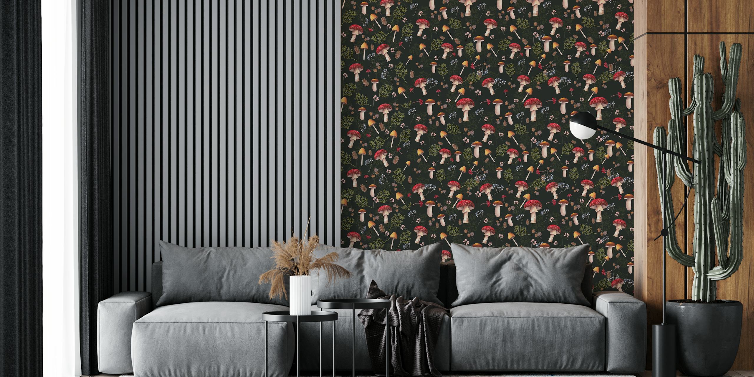 Various colorful mushrooms on a dark background wallpaper