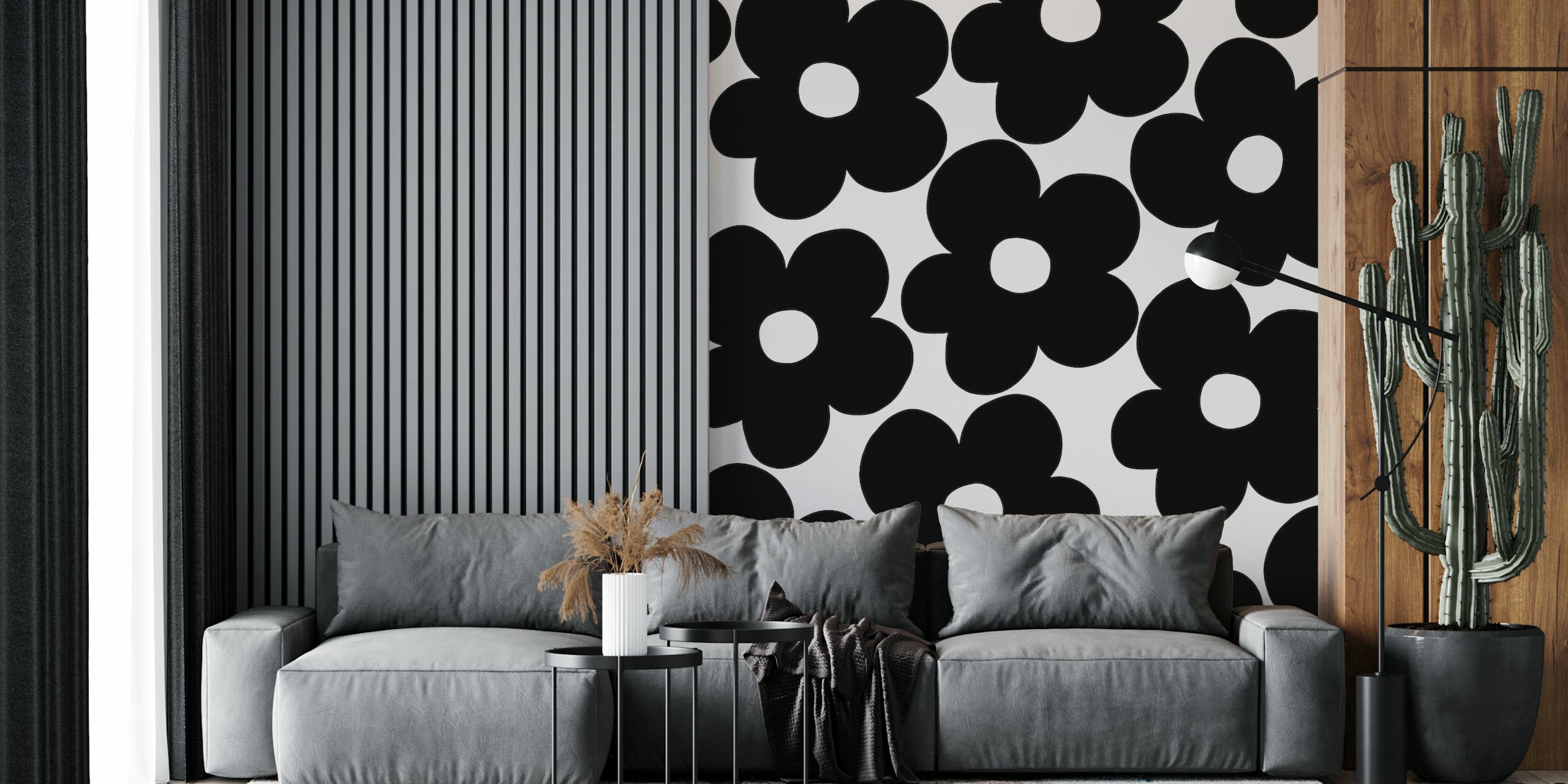 Retro Black Daisies wallpaper in a room