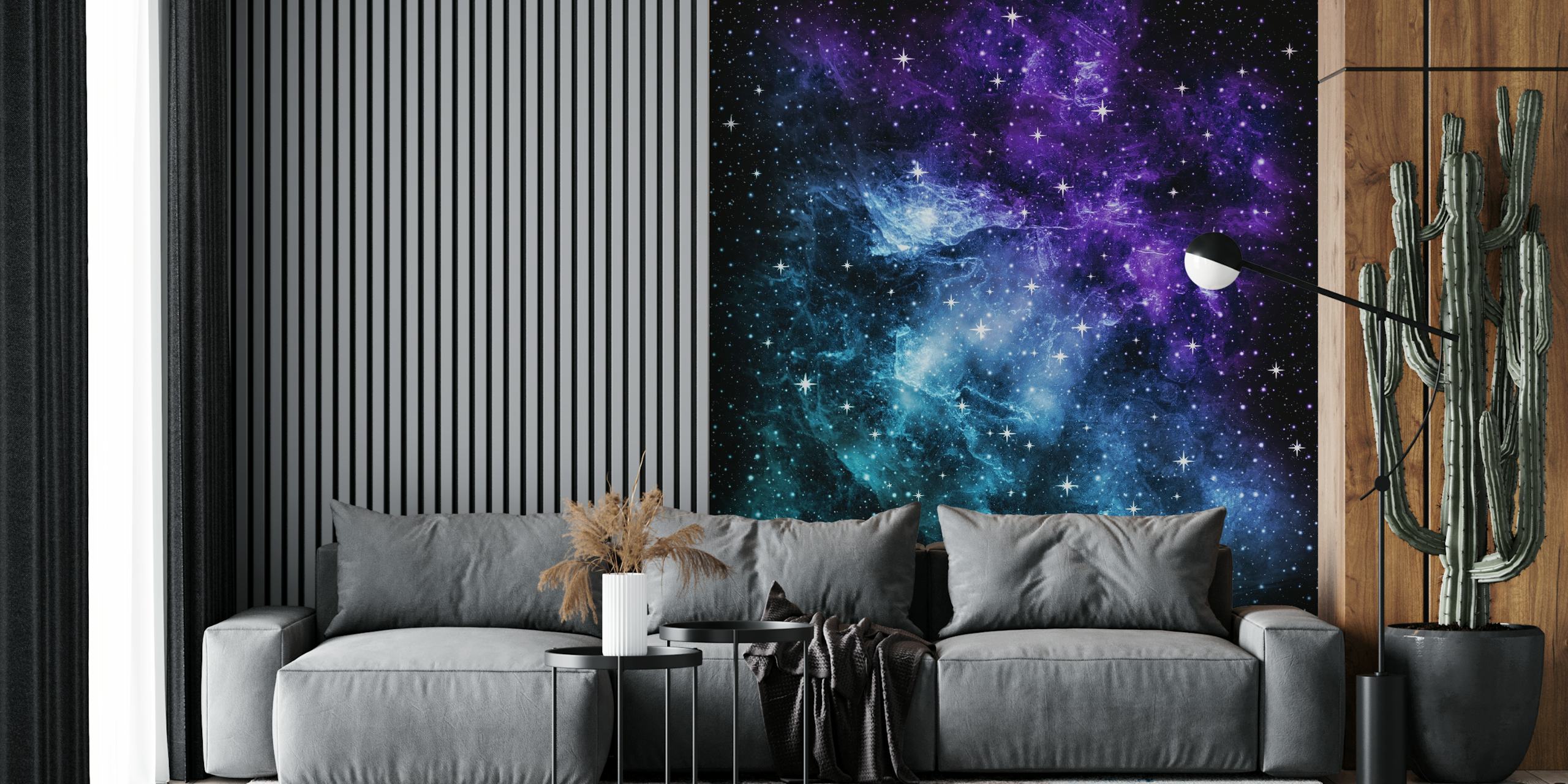 Papier peint mural nébuleuse étoilée violette et turquoise