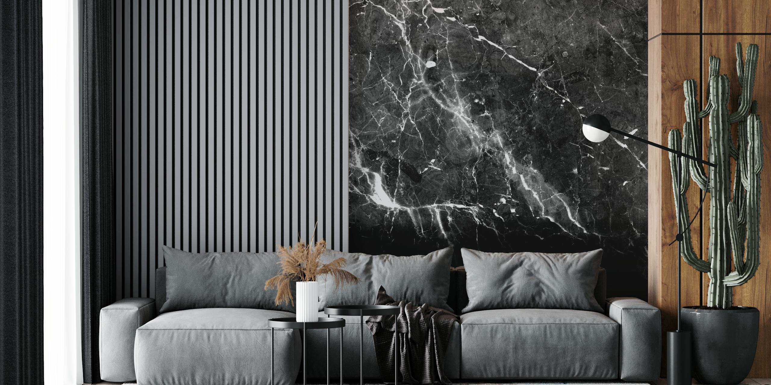Tapeta Black Gray Marble w stylowym pokoju