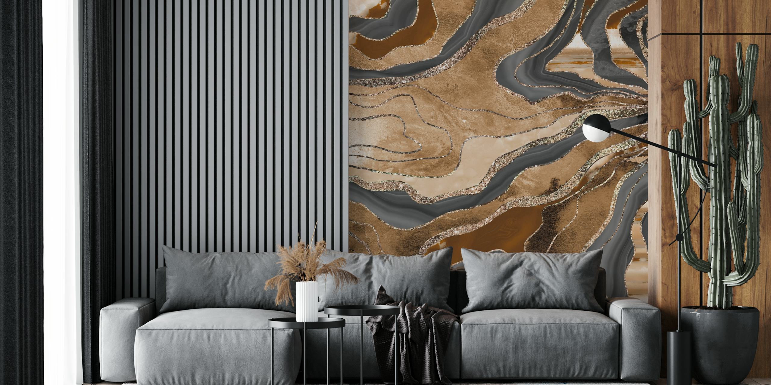 Ταπετσαρία Earthy Marble Agate Gold 1 σε δωμάτιο
