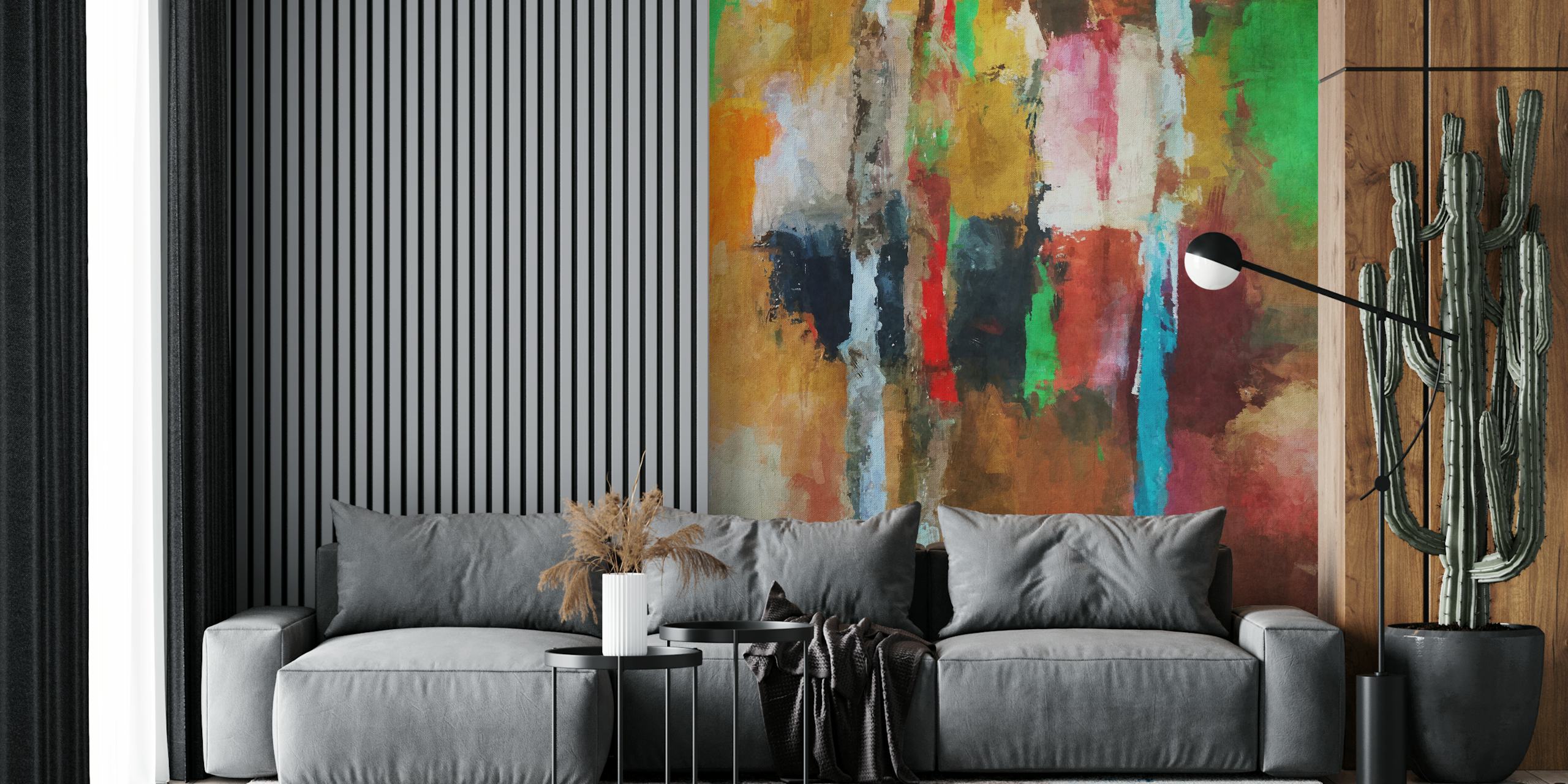 Colorful abstract brushstrokes in rustic geometric wallpaper