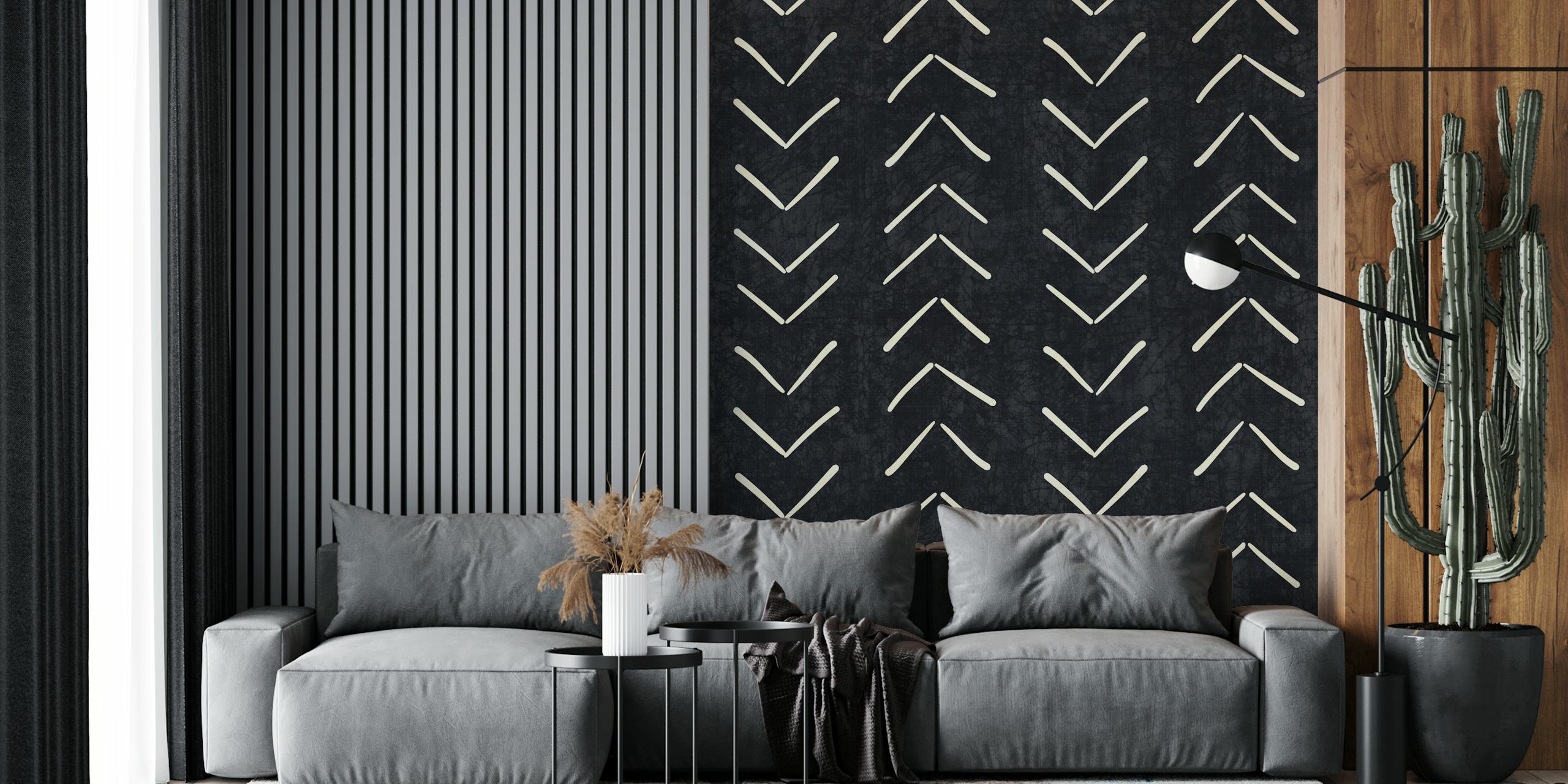 Black and white arrow patterns on a wallpaper background