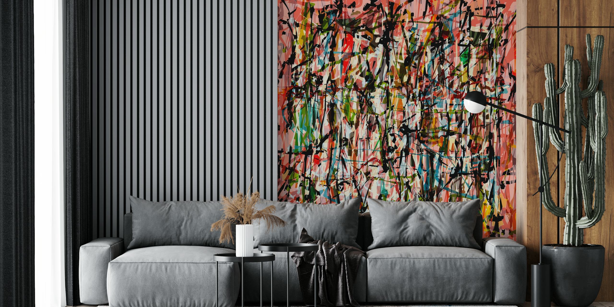 Colored Pollock wallpaper design in a room