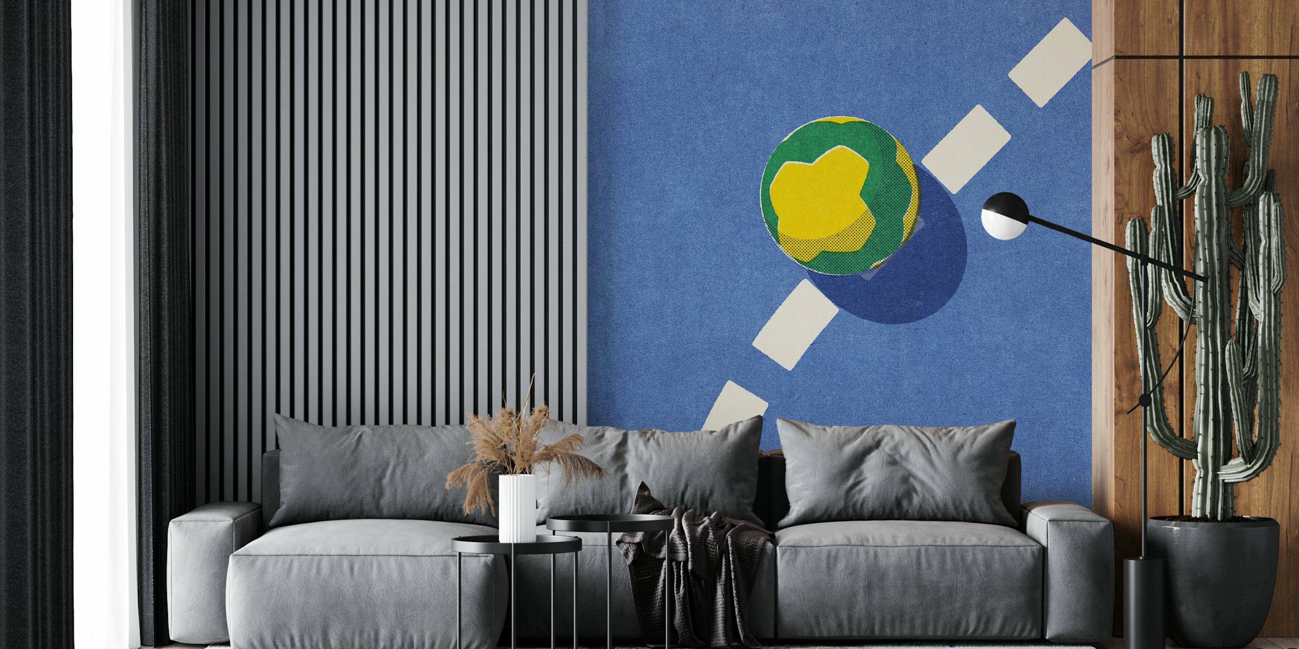 Blue sports wallpaper featuring a colorful handball design