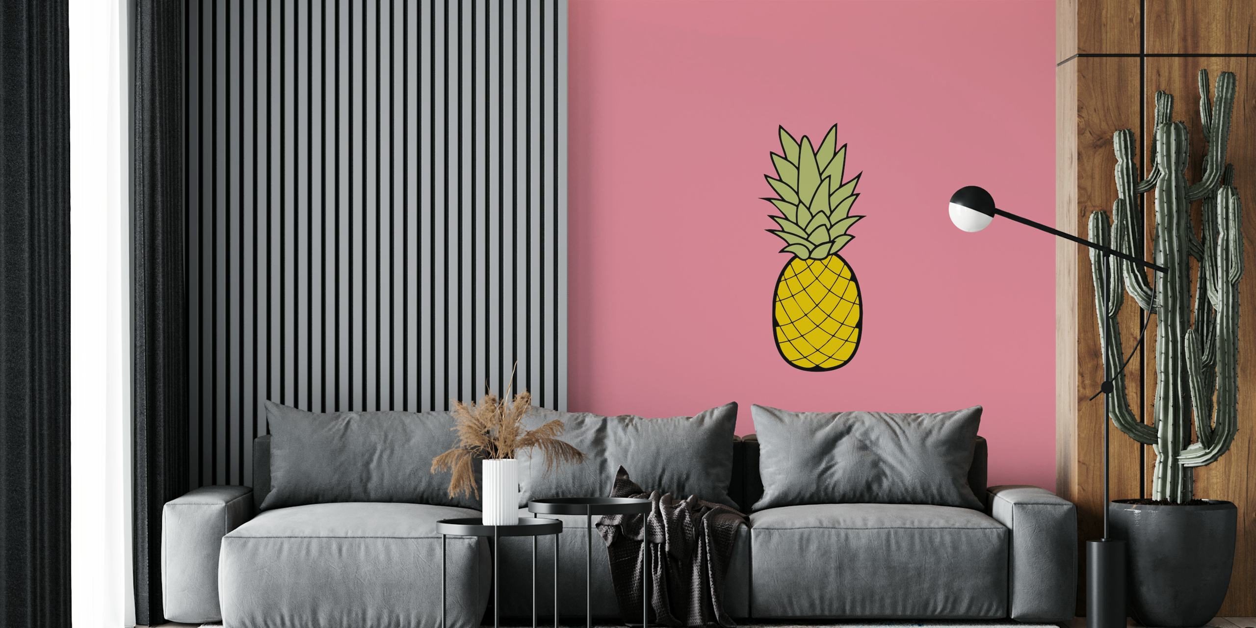 Illustratie van een ananas op een roze achtergrondmuurschildering