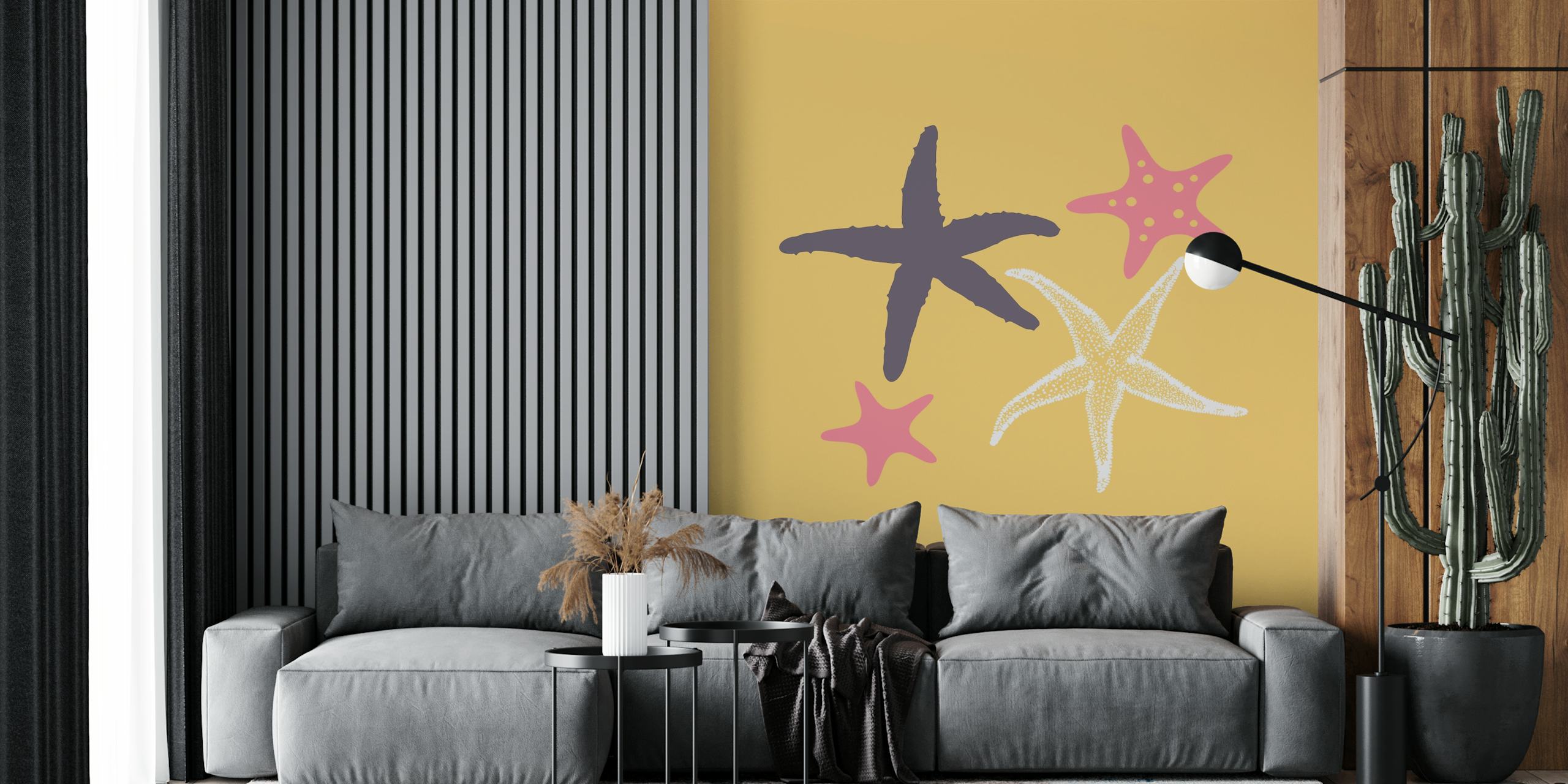 Gul sjöstjärnor tapet i ett rum