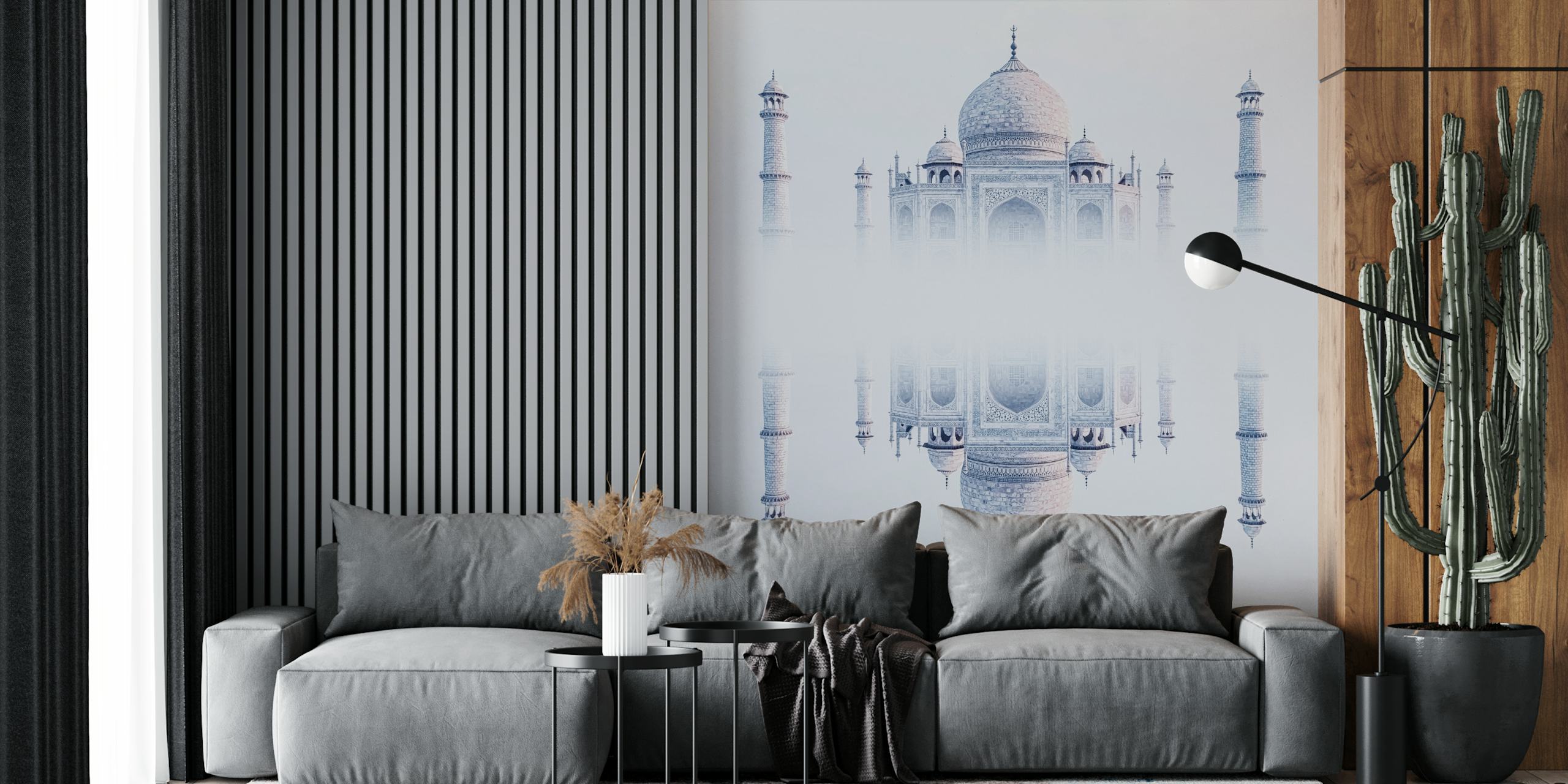Taj Mahal architecture design in blue and white wallpaper
