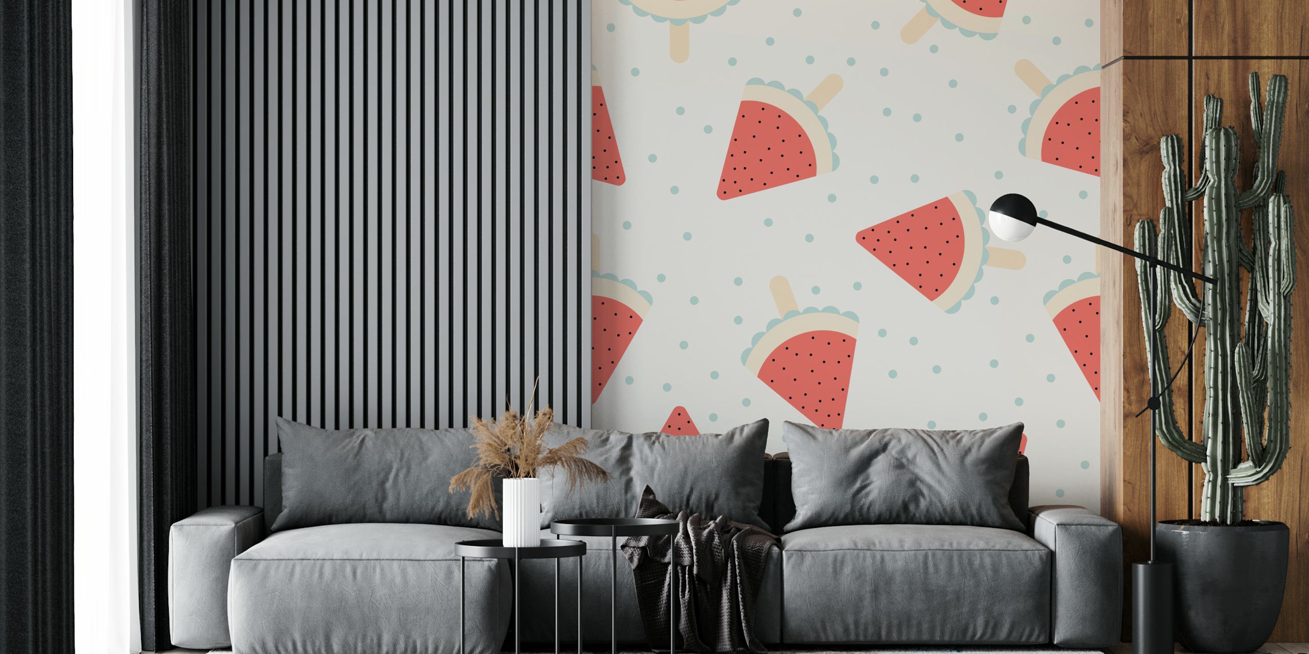Fototapeta Watermelon Popsicle vzor s modrými tečkami na bílém pozadí