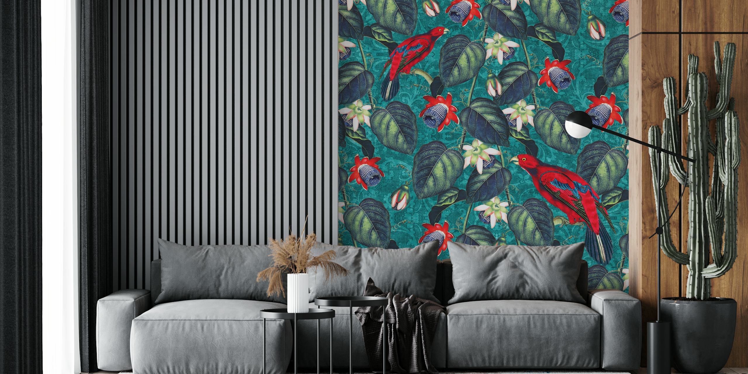 Carta da parati Paradise XL Teal Red Green in una stanza