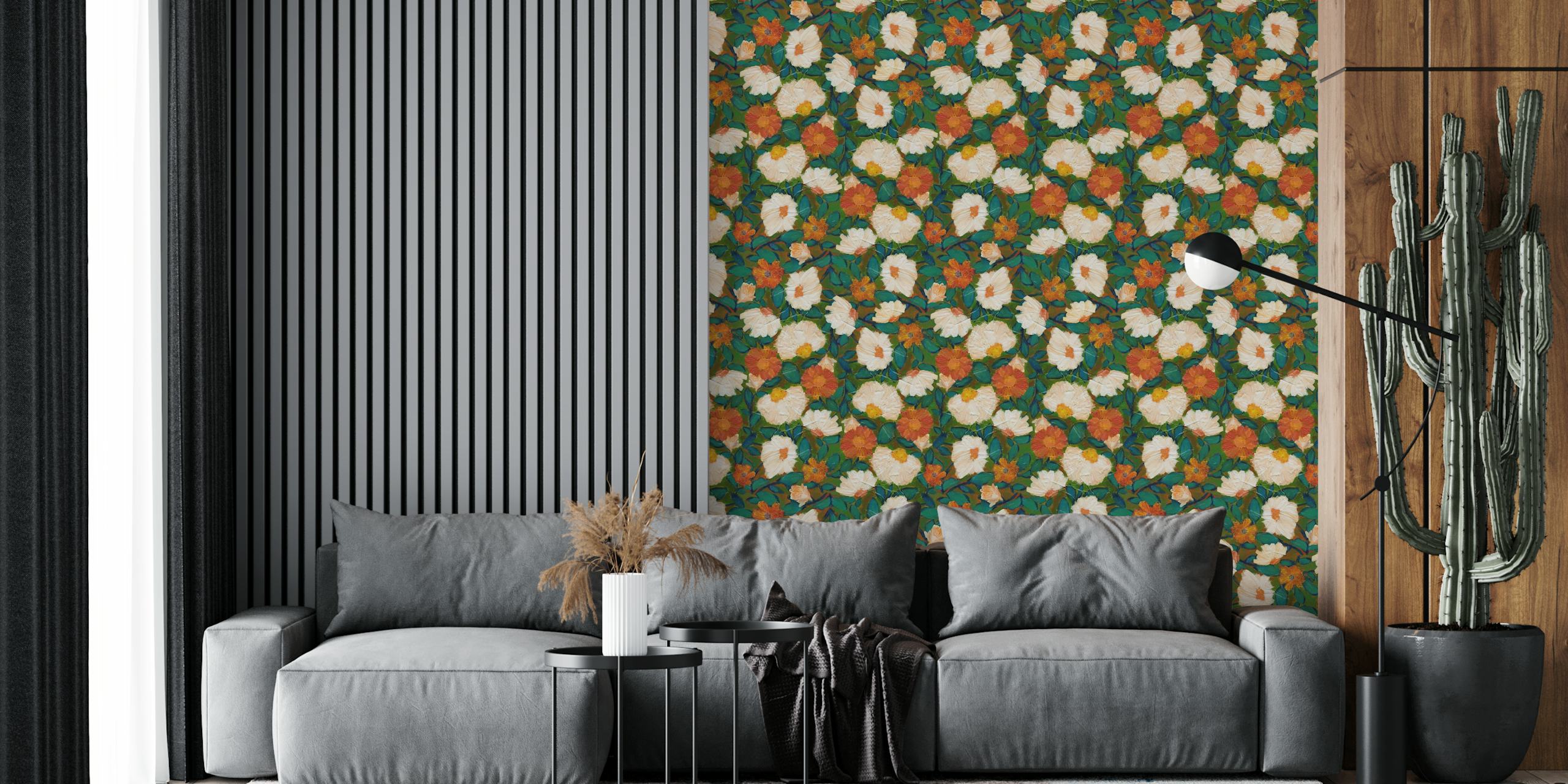 Fleurs orange chaudes avec des feuilles turquoise et vertes