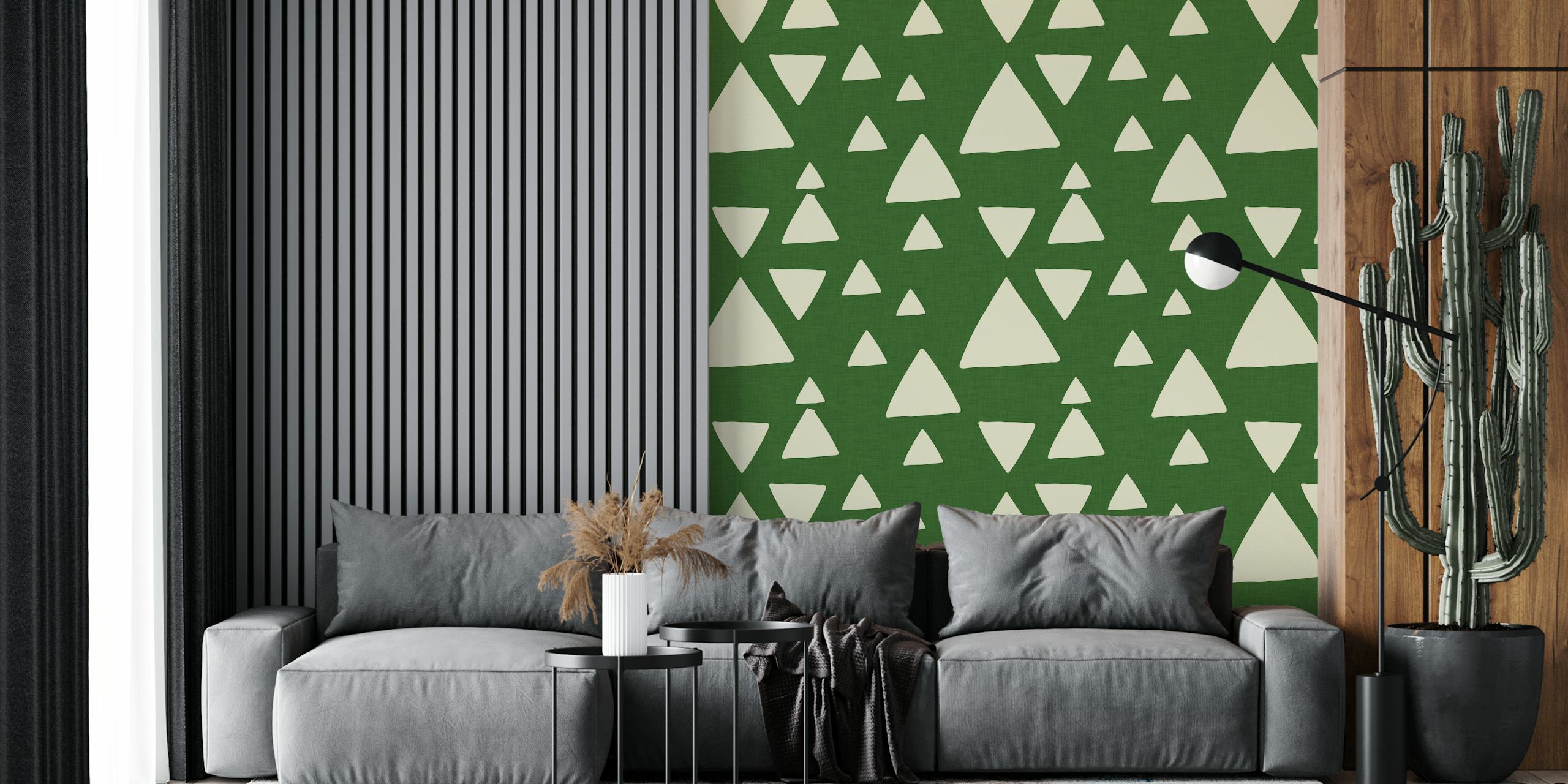 Green triangle patterns on cream background wallpaper