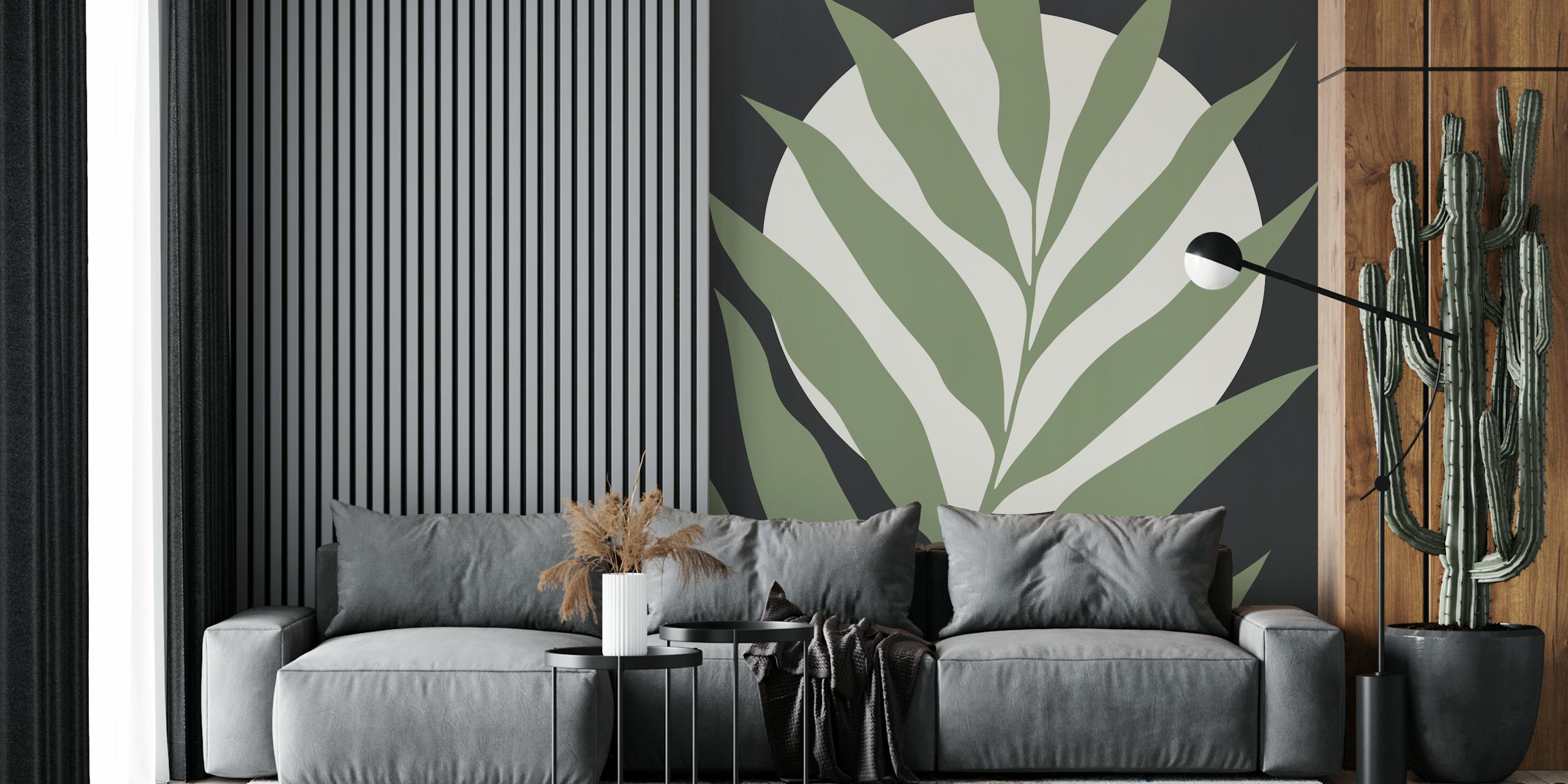 Green leaves on a dark background with a light circle wallpaper