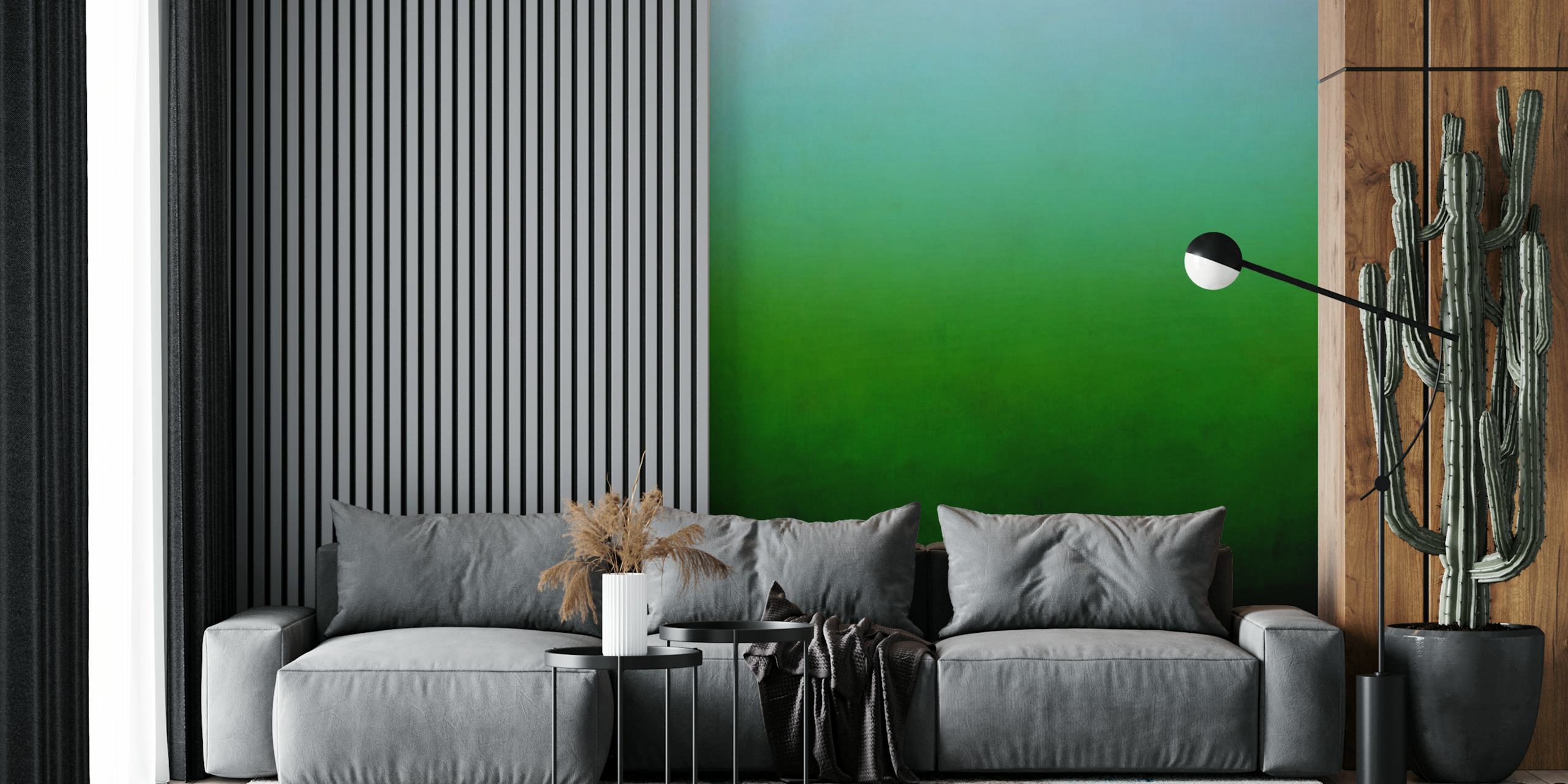 Abstract green ombre wall mural named Enlightenment 2, transitioning from dark to light