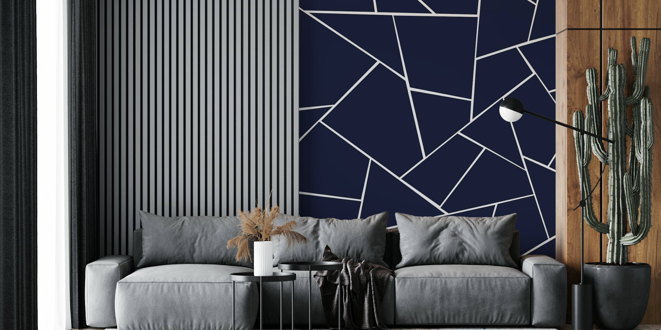 Navy blue geometric pattern with white lines wallpaper