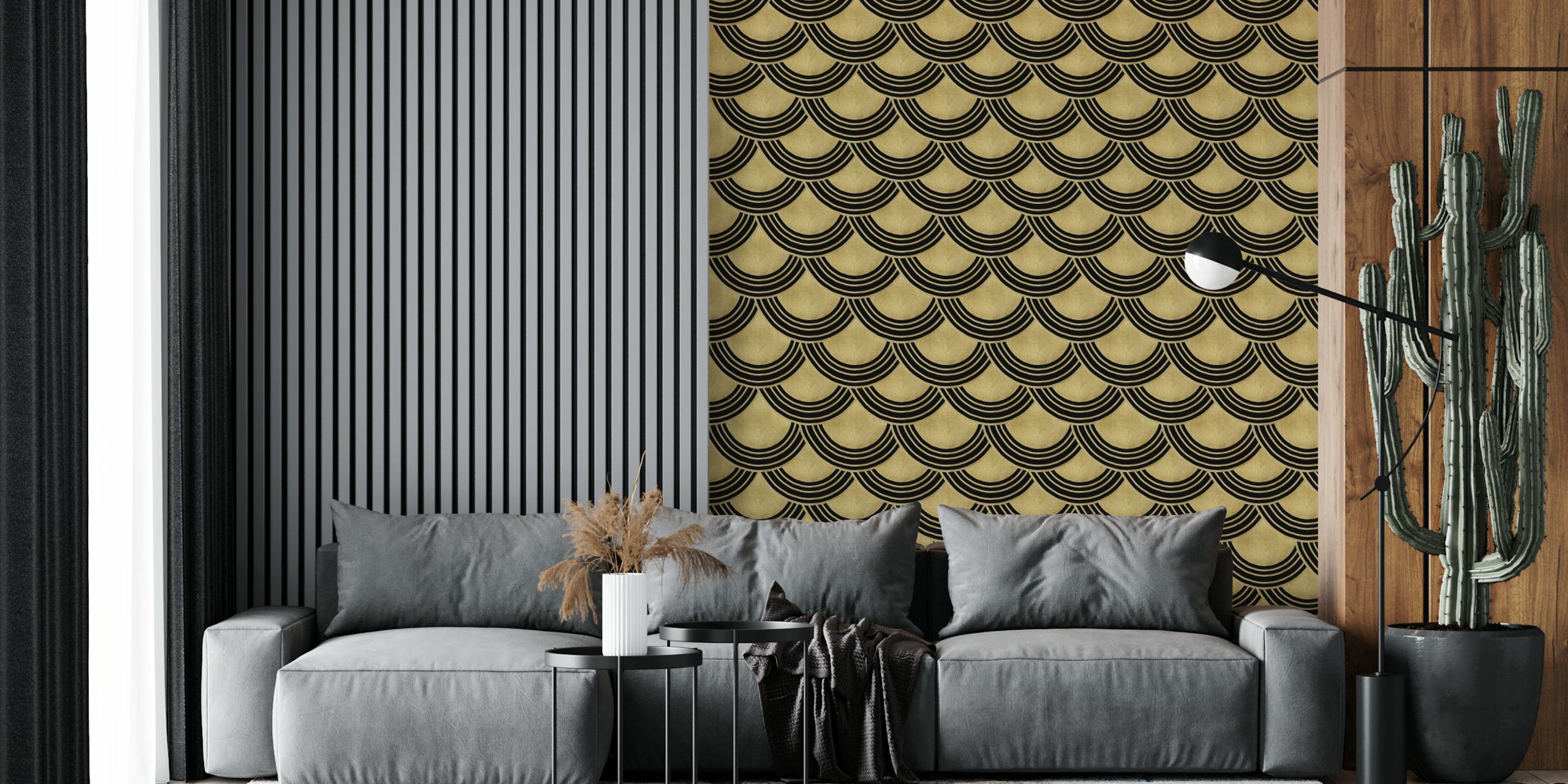 Gold and black mermaid scales pattern wallpaper