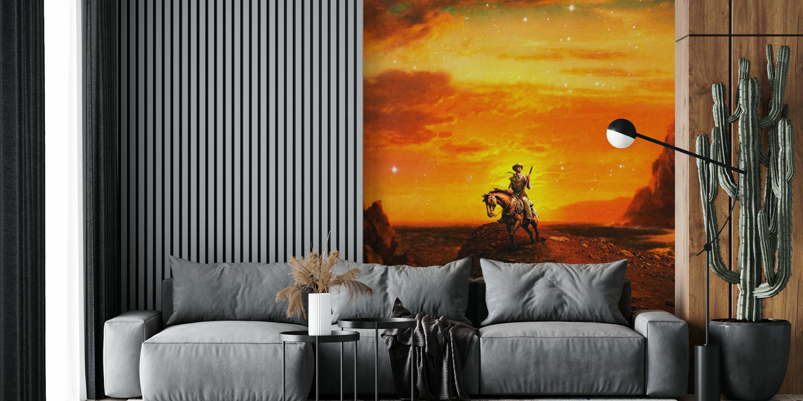 Horse on rocky terrain under sunset sky wallpaper