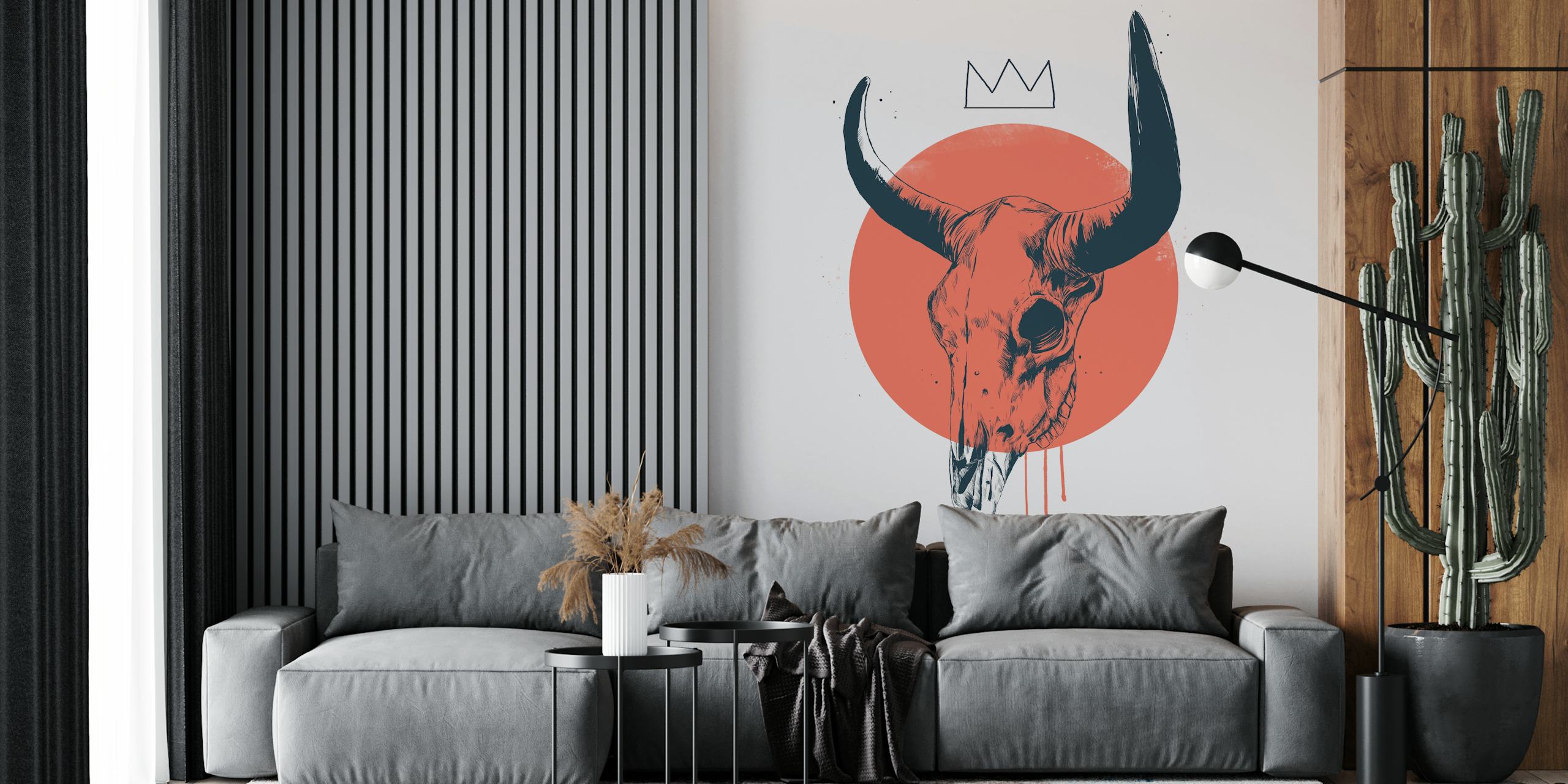 Bull Skull II Tapete in einem stilvollen Raum
