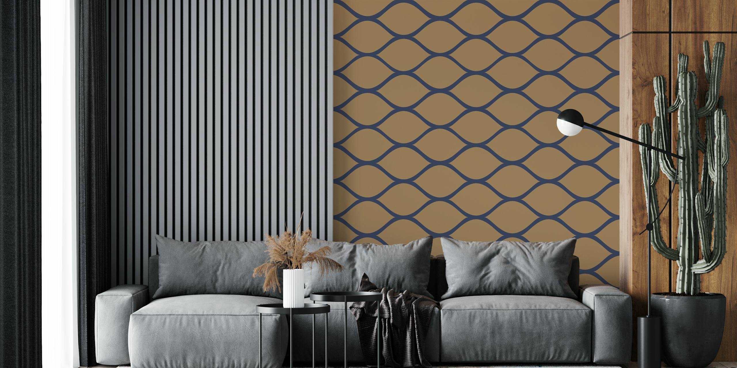 Papel pintado Mustard Mocha Ogee Pattern en una habitación