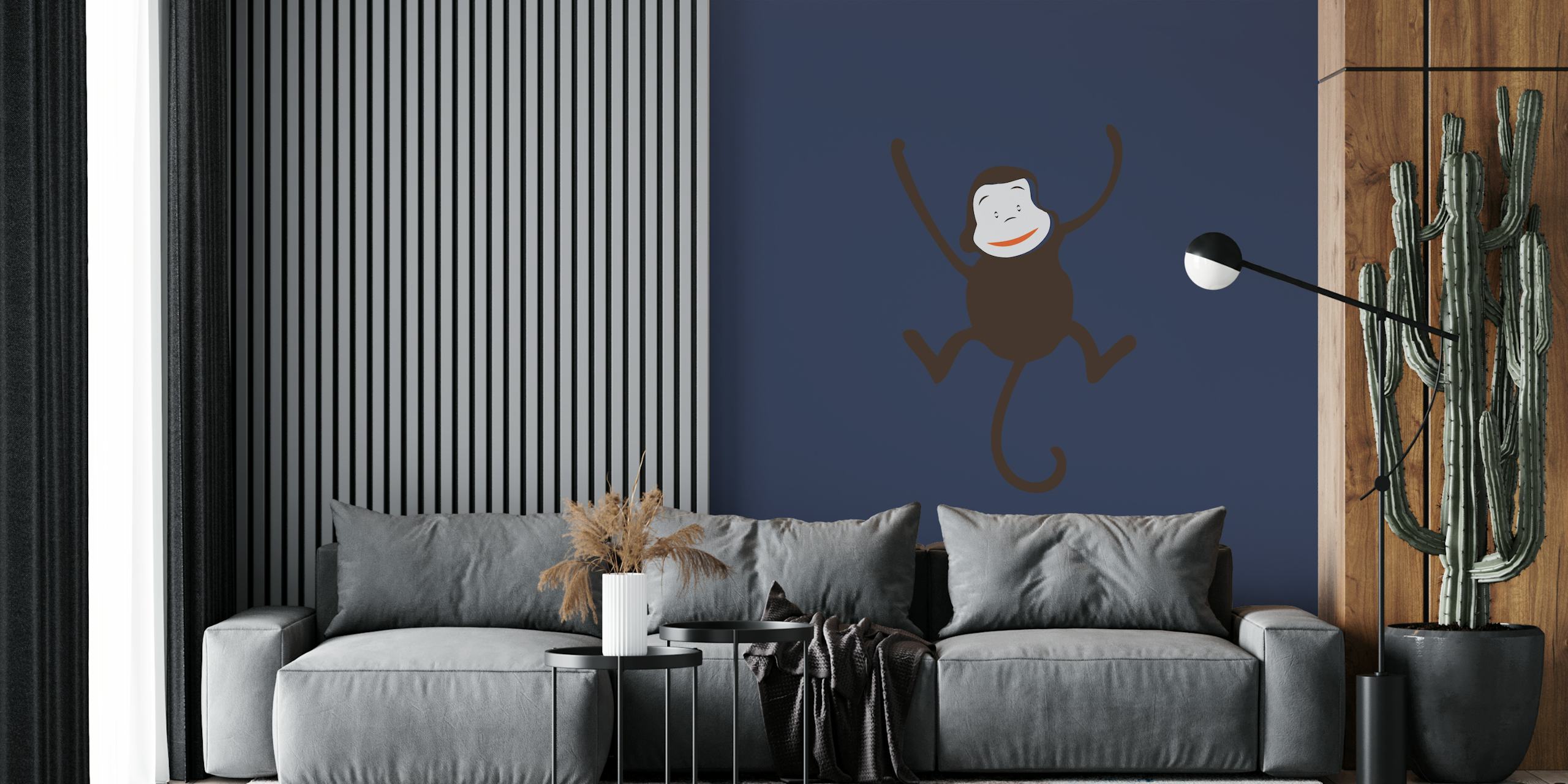 Indigo blue monkey character on dark blue background wallpaper
