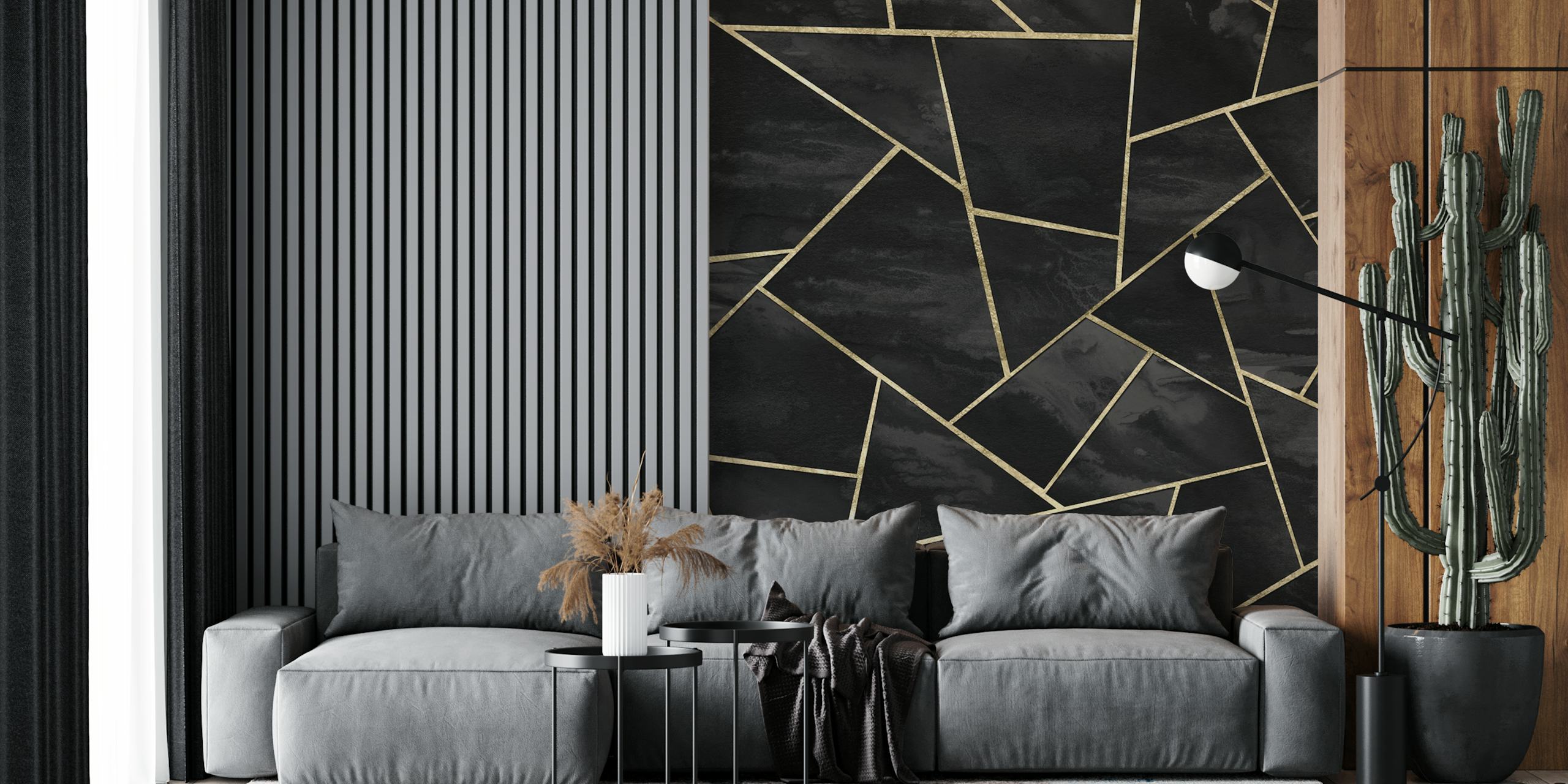 Black ink gold geometric wallpaper design
