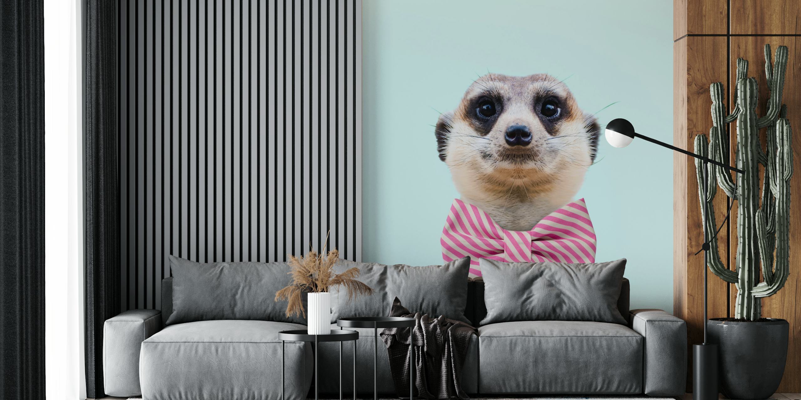 meerkat with pink bow tie wall mural