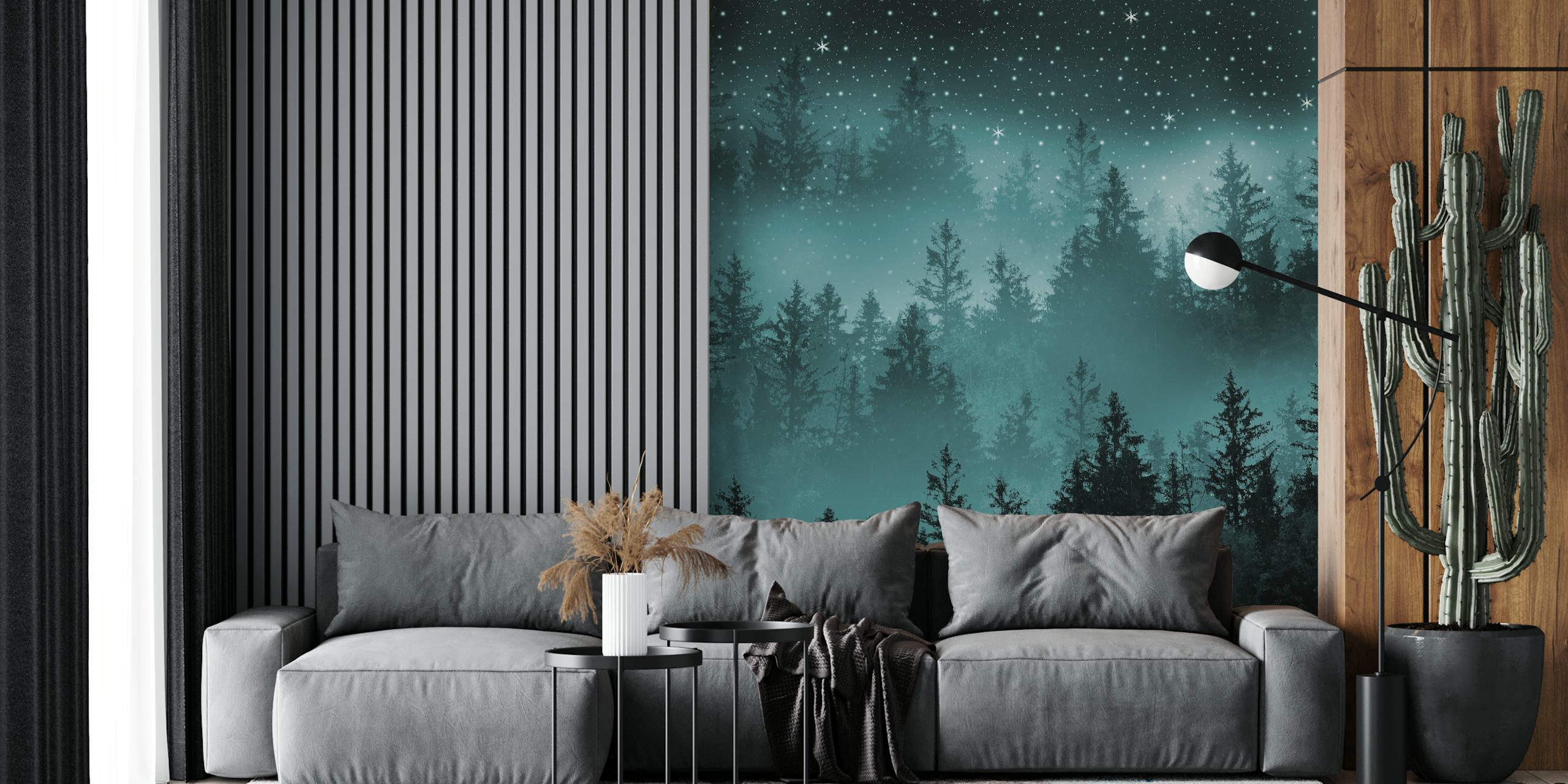 Teal Forest Galaxy Dream tapet i ett rum