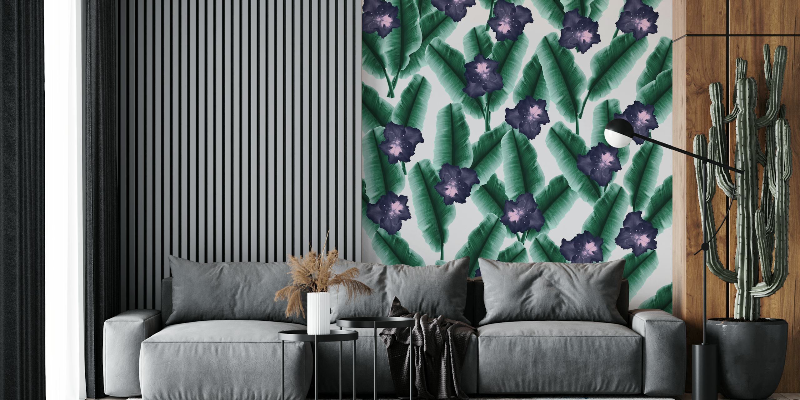 Banana leaves and flowers wallpaper design