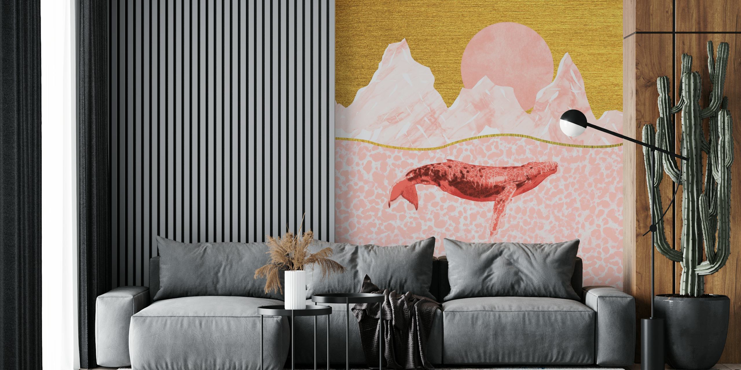 Whale ocean behang in een stijlvolle kamer