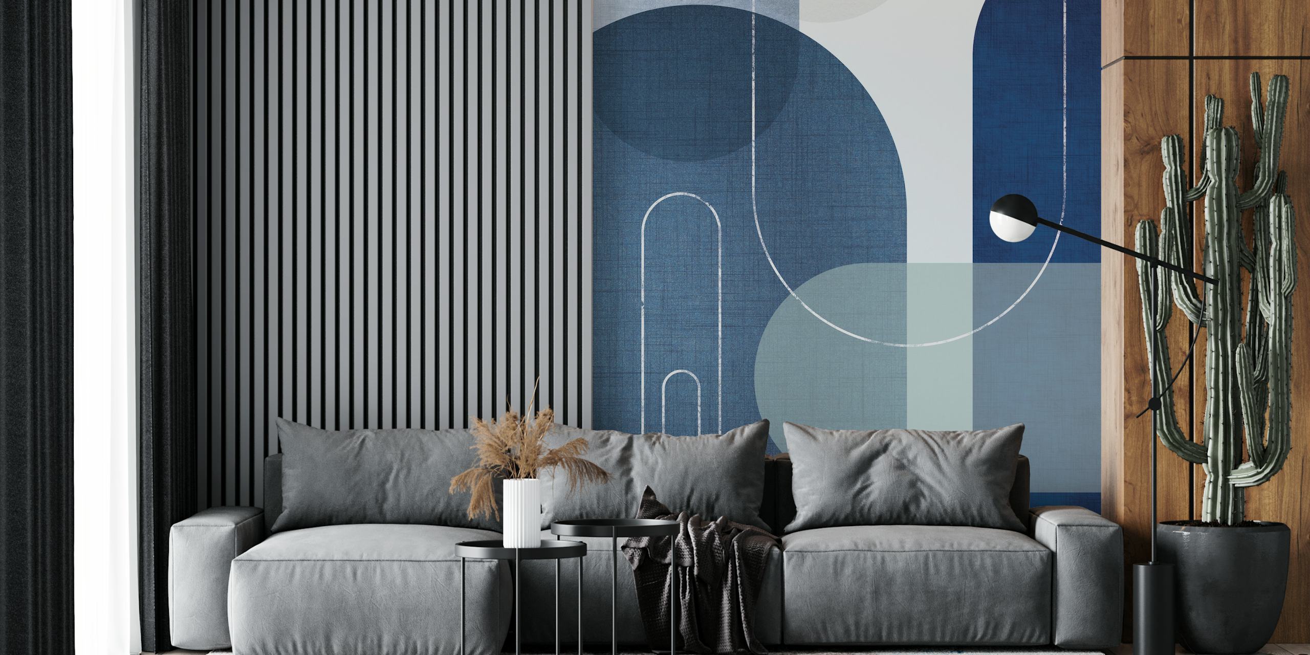 Geometric shapes in blue and gray tones Mid Century wallpaper