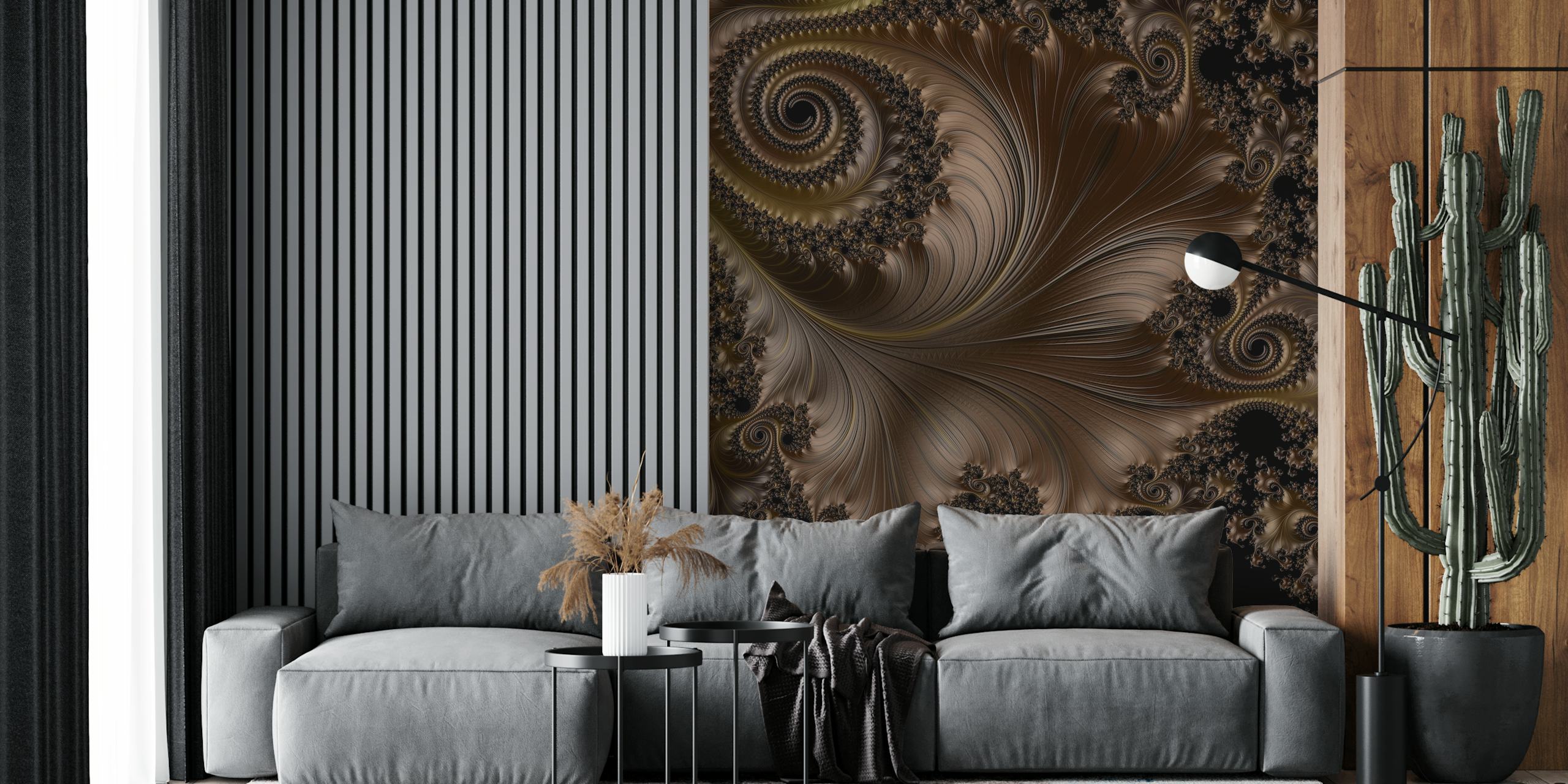 Intricate fractal pattern in dark brown and gold wallpaper