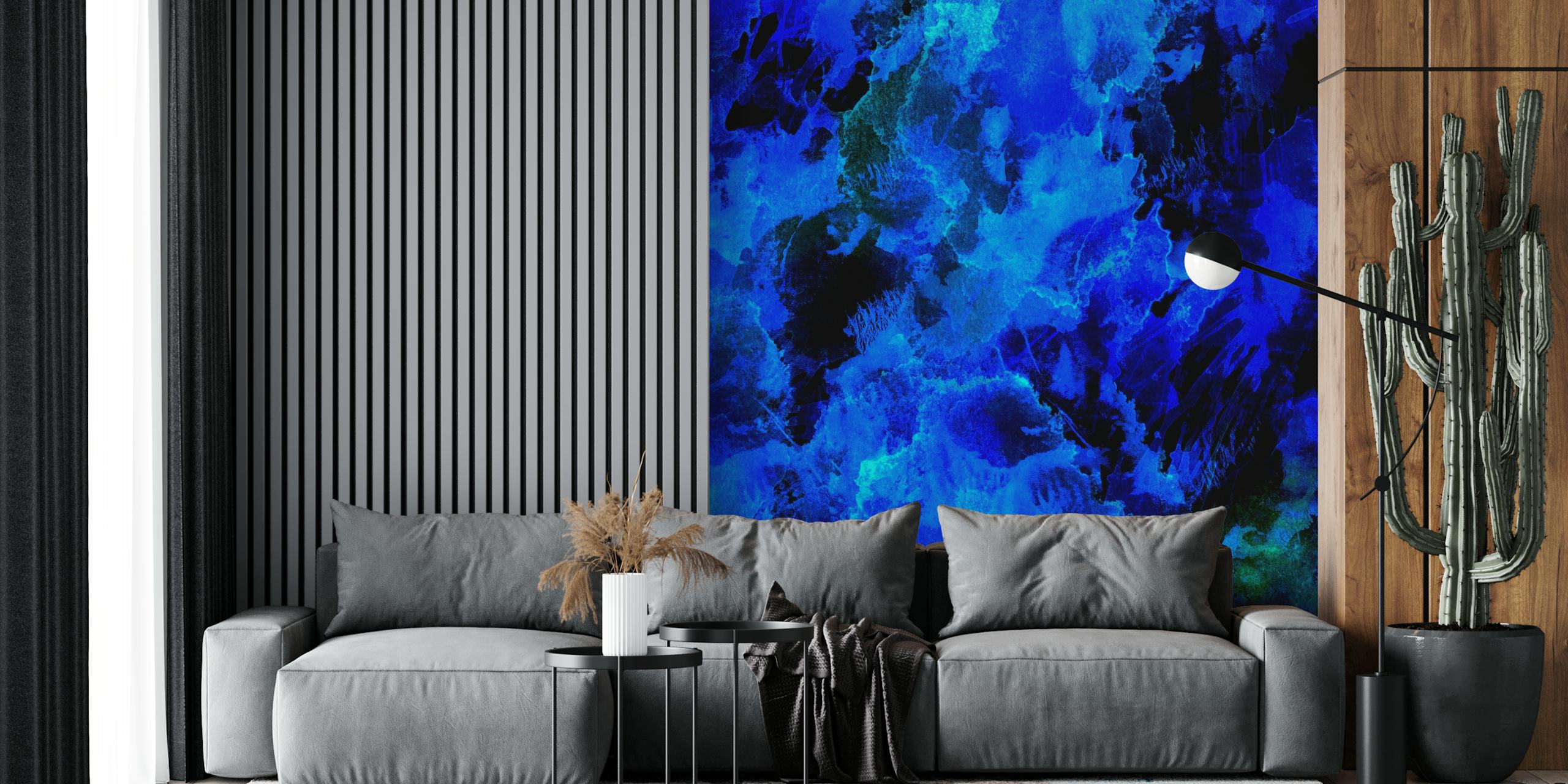 Abstract blue splash patterns on black wallpaper