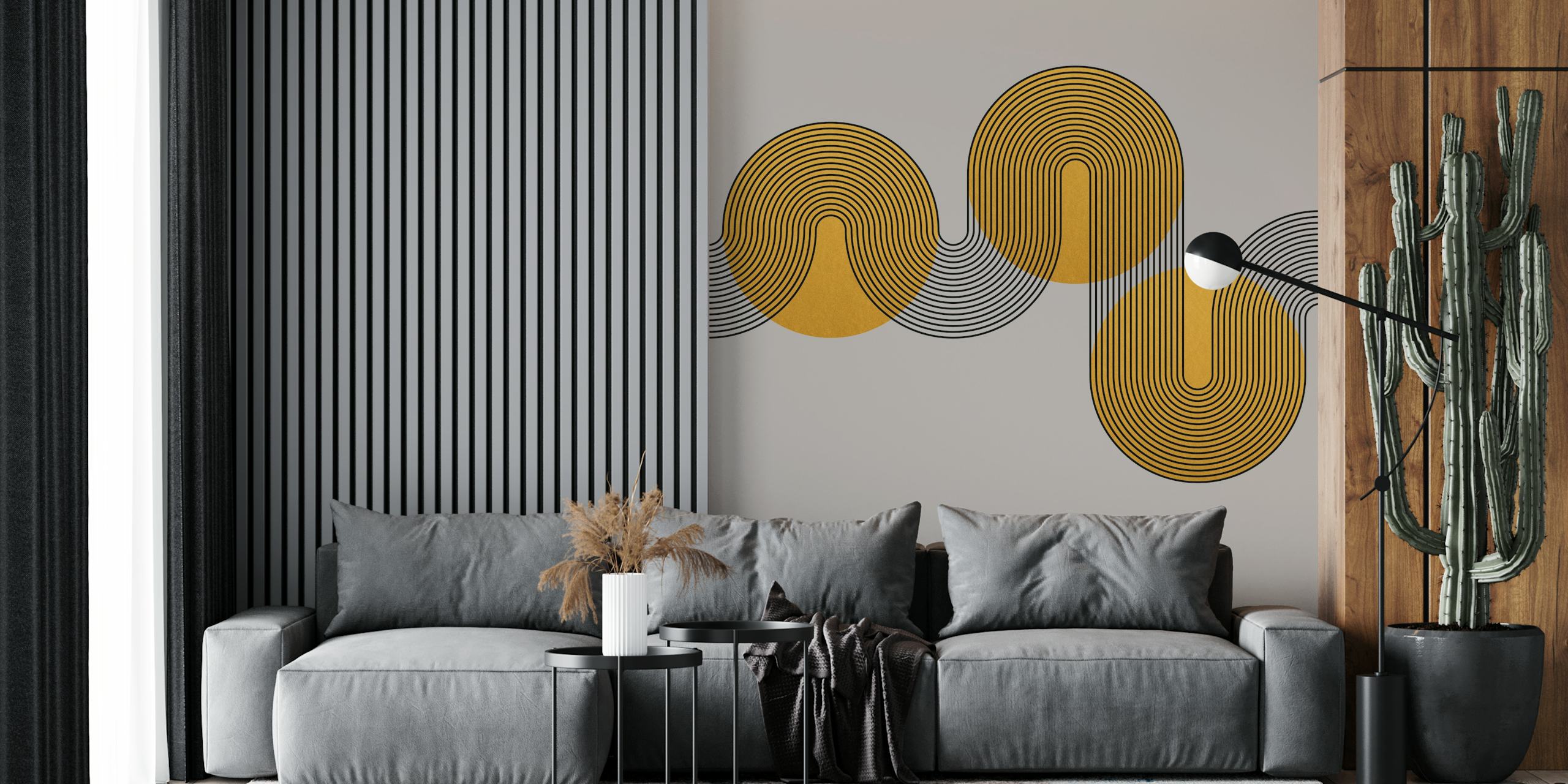 Elegante murale moderno in stile Art Déco con cerchi geometrici e accenti dorati