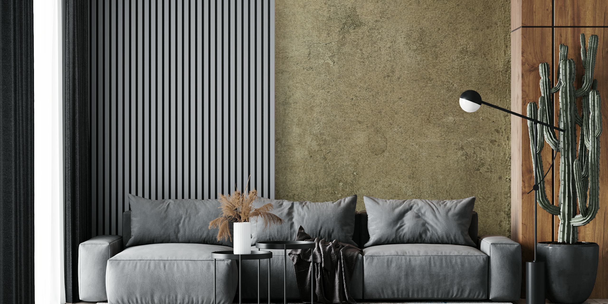 Textured aged leather look wallpaper in muted browns and grays