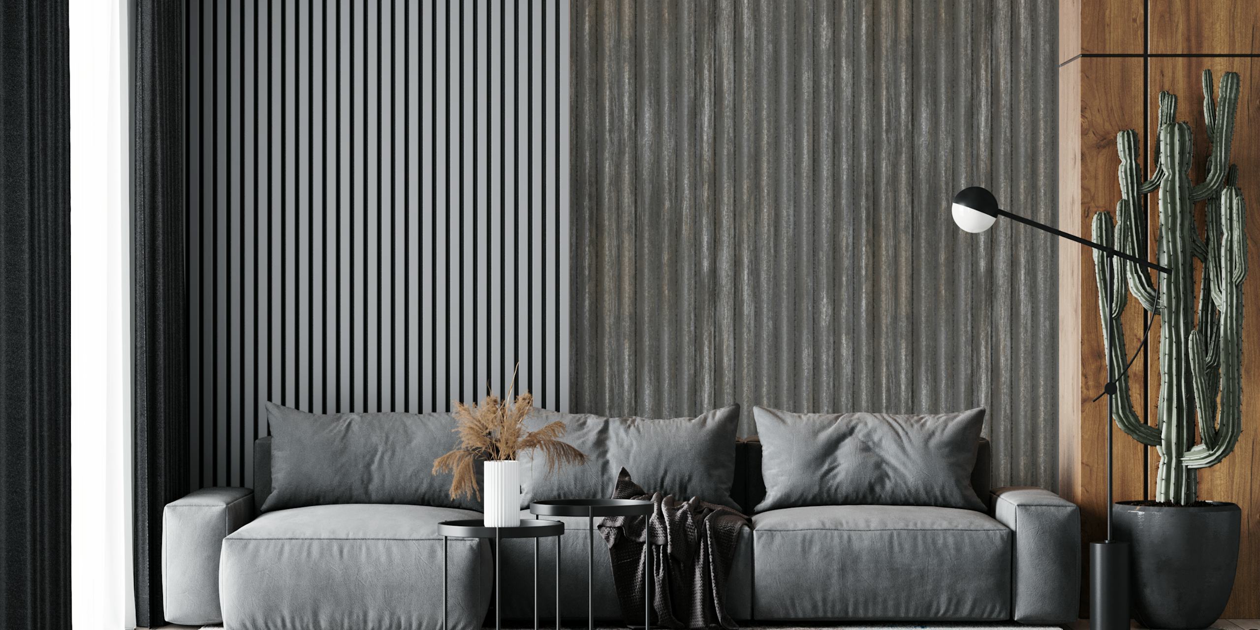 Rustic urban grit wall mural depicting distressed corrugated steel texture