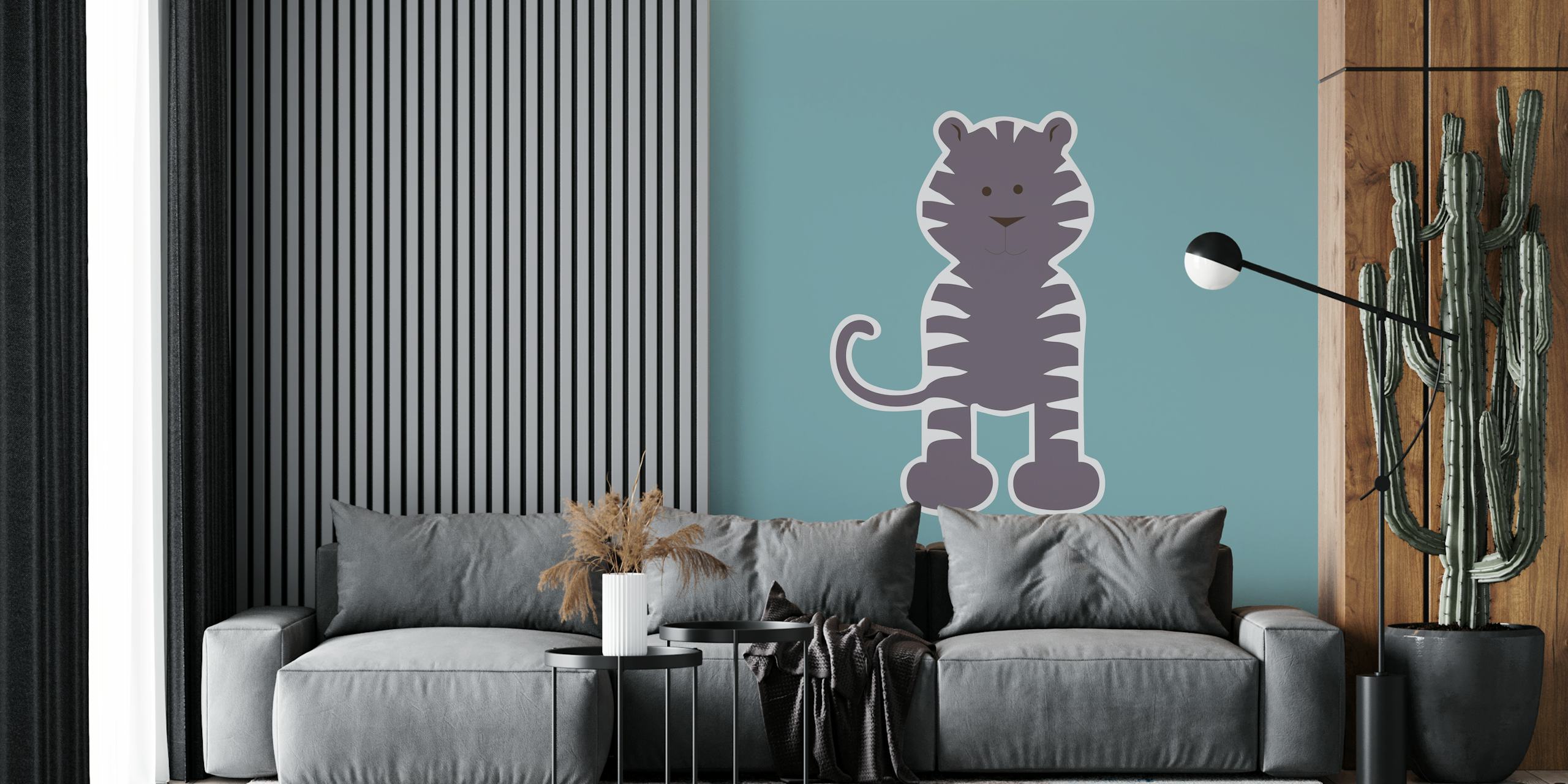 Mint pastel green tiger wallpaper in a room