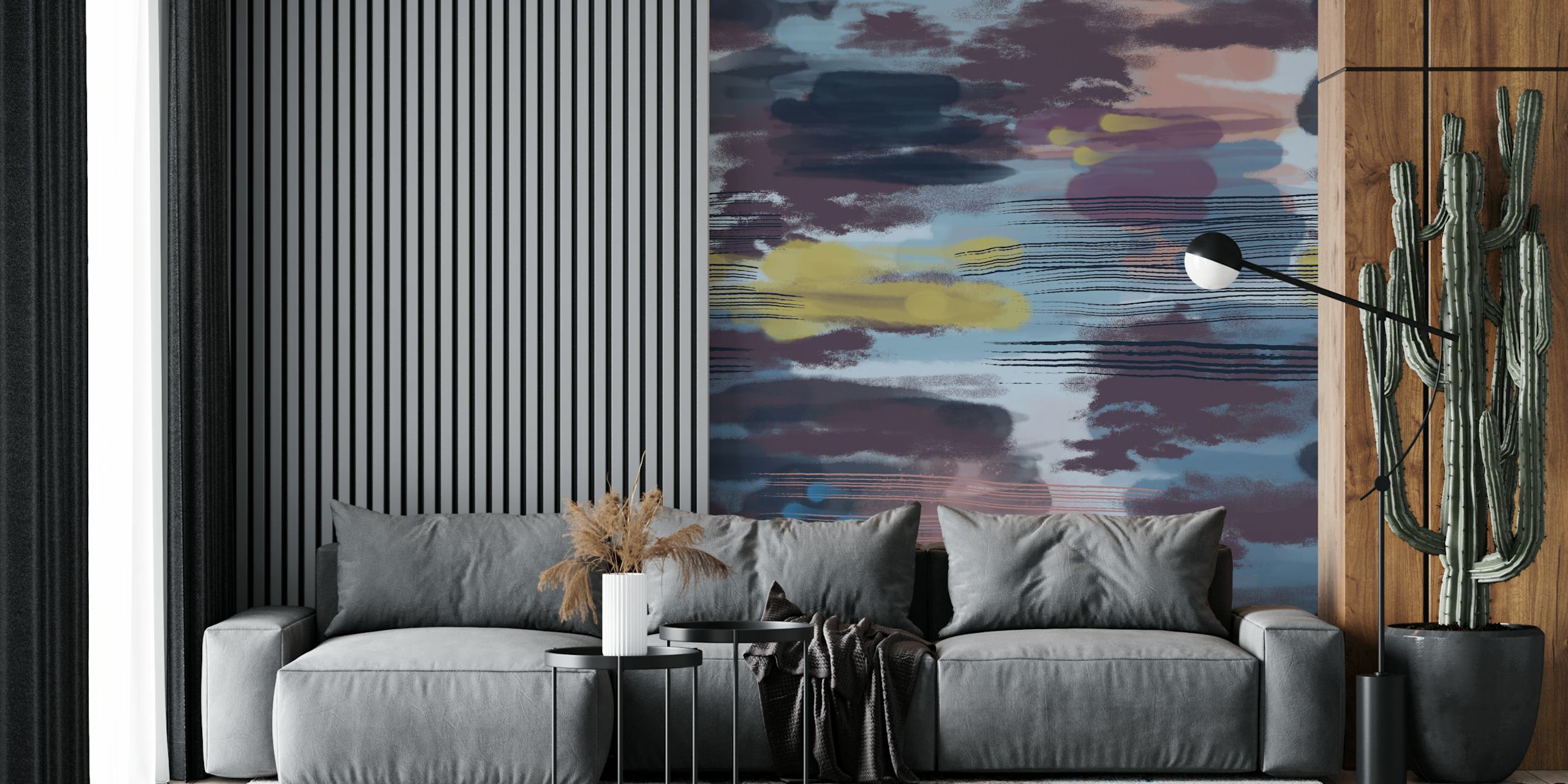 Hypnotic mauve blue blush mustard tapet i et rum