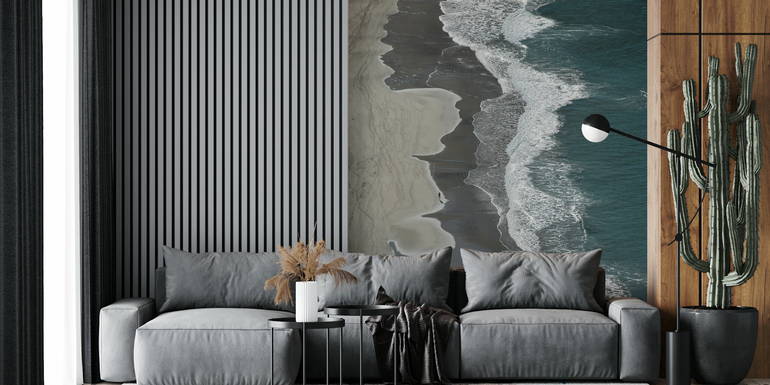 Running waves wallpaper in a modern room
