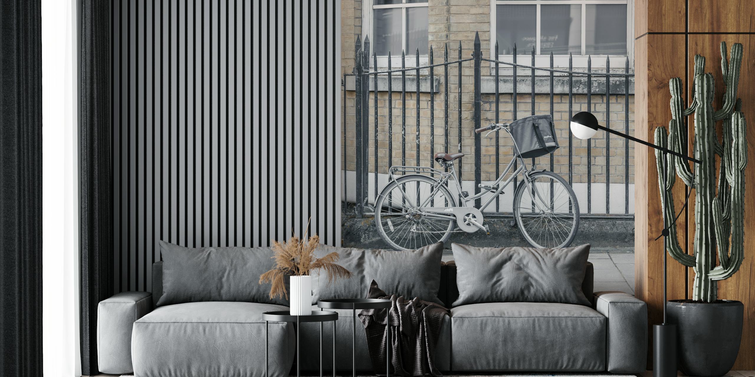 Bicycle parked along the street behang