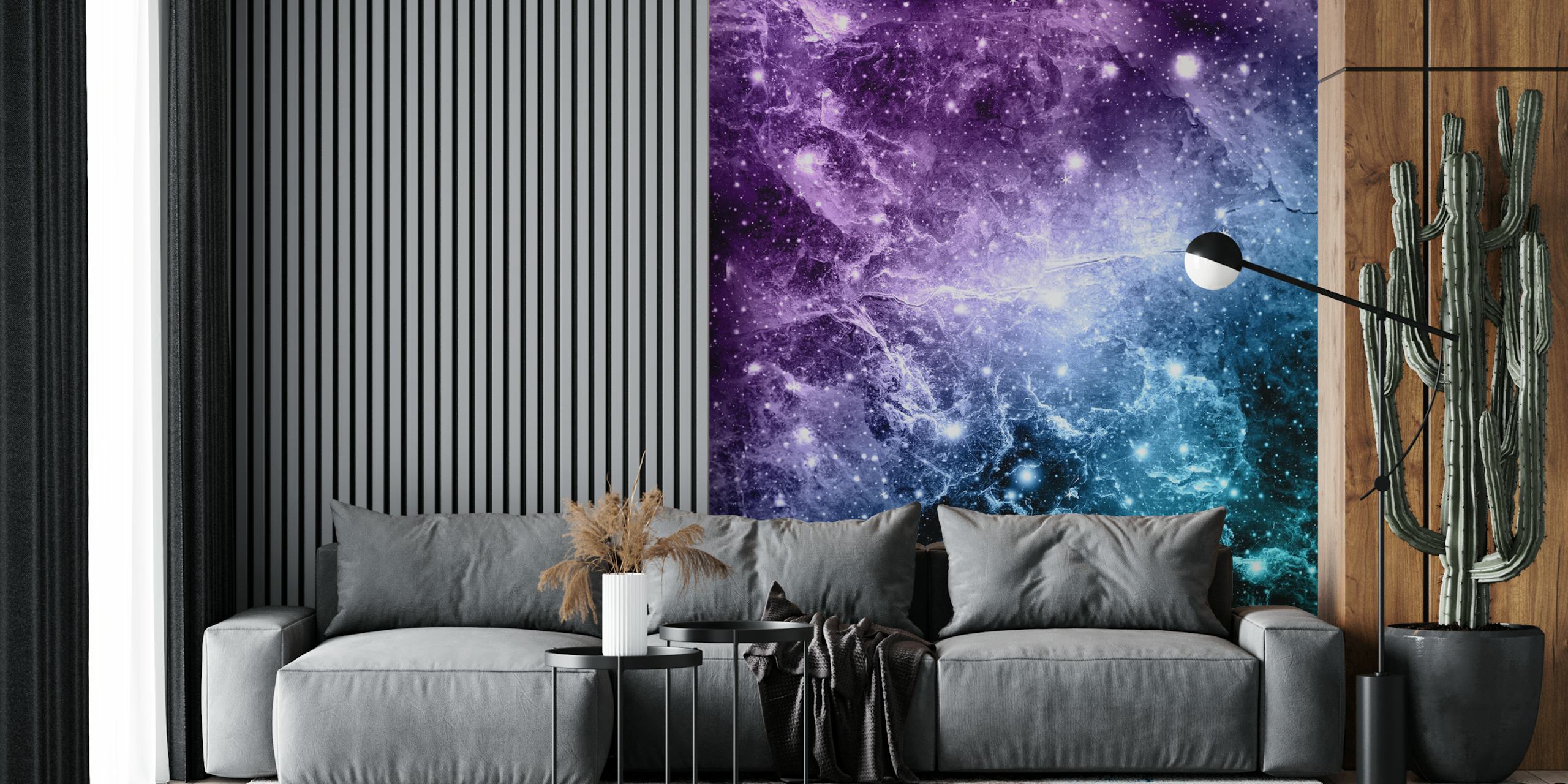 Cosmic nebula design in purple, teal, and blue colors wallpaper