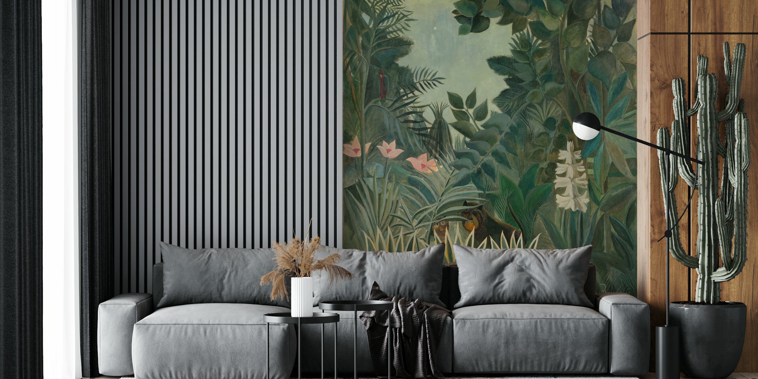 Tropical jungle foliage with pink flowers and green leaves wallpaper